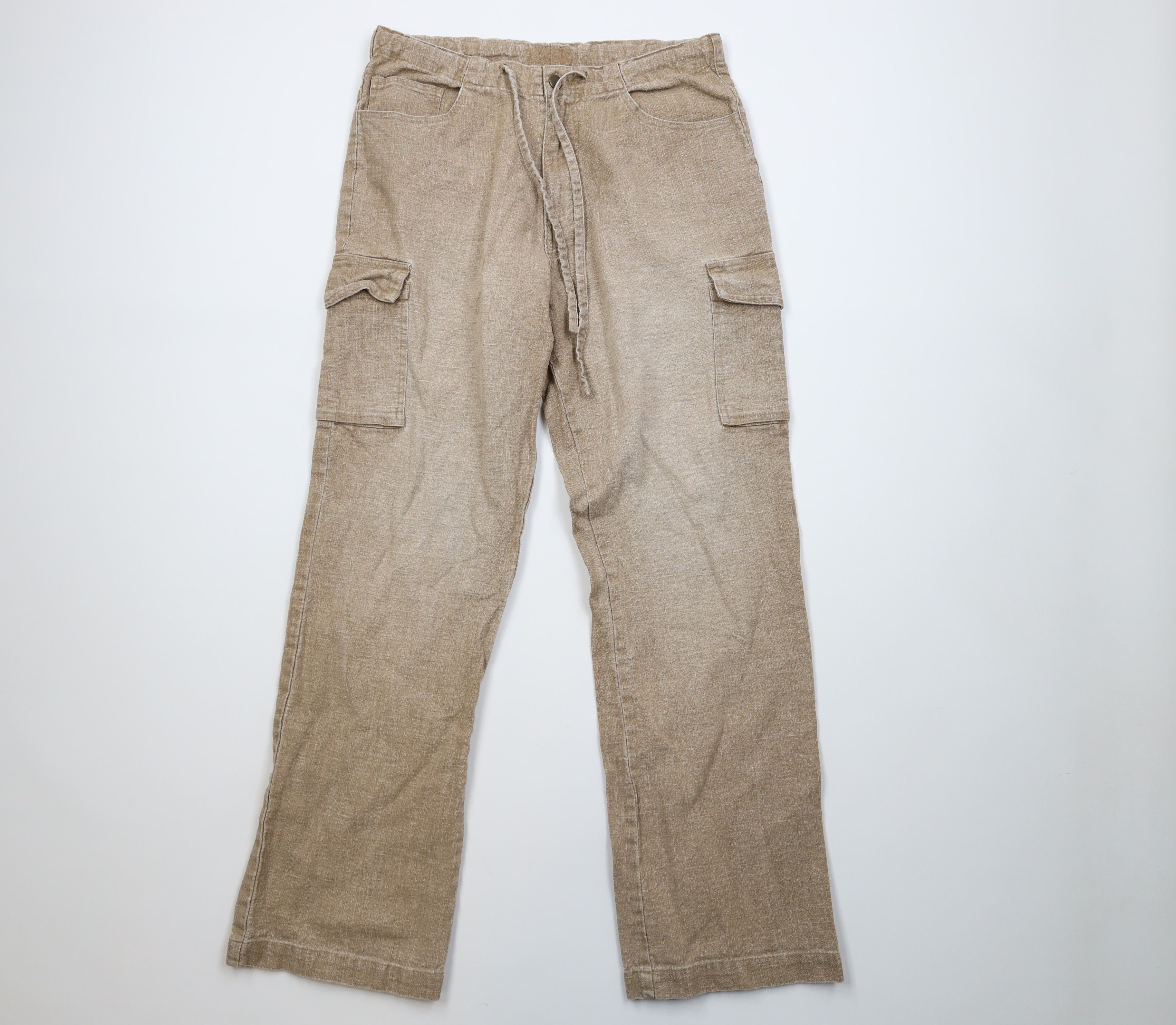 Vintage Vintage 90s Y2K Streetwear Linen Wide Leg Cargo Pants Beige Size US 31 - 1 Thumbnail