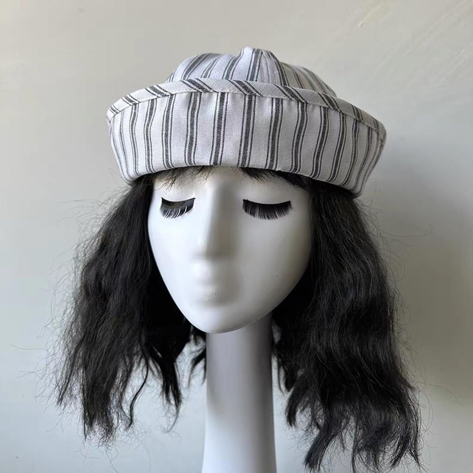 Japanese Brand Retro Grey White Beret Sailor Hat Y2K French Girl Aesthetic Size ONE SIZE - 4 Thumbnail