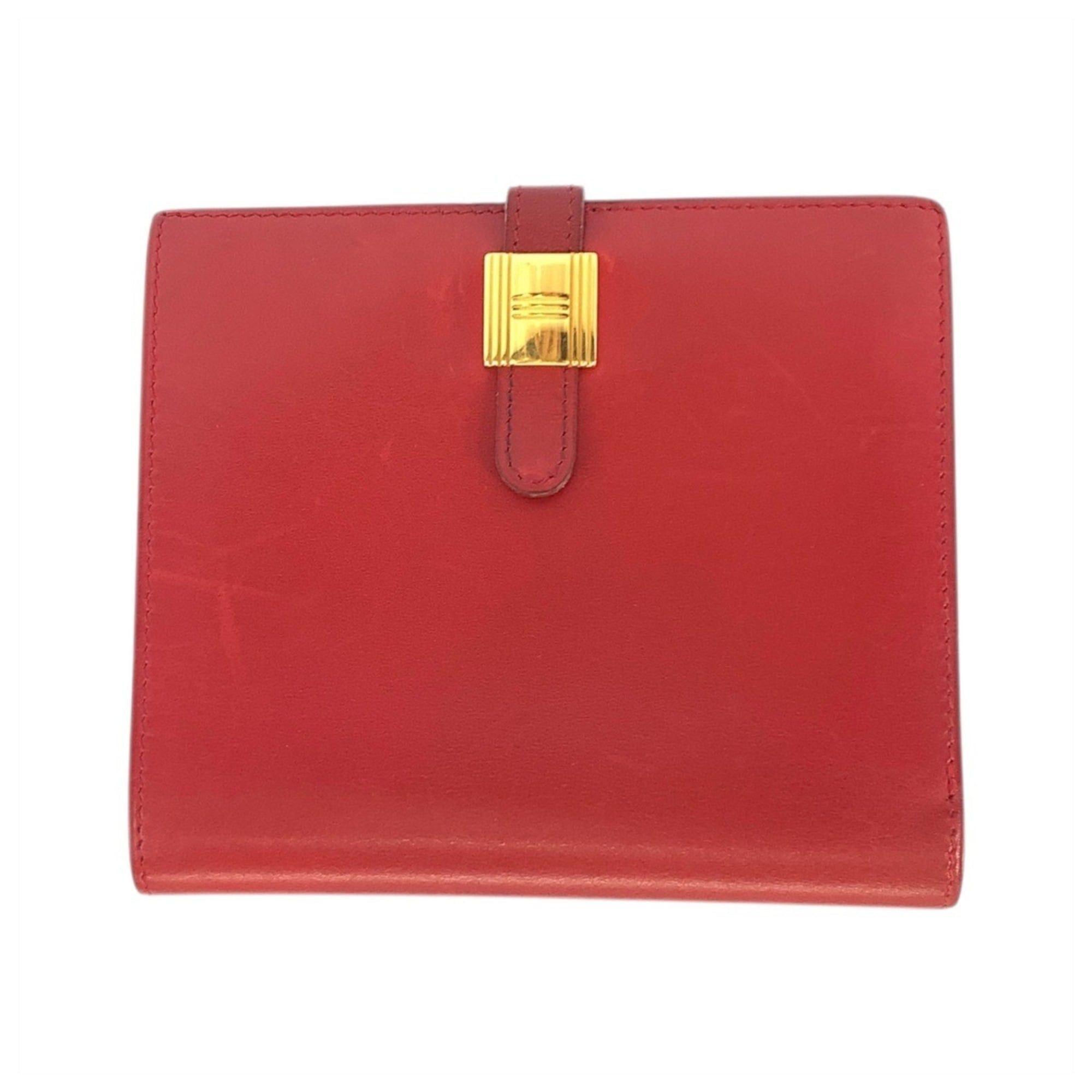 Hermes HERMES Saumur Red Leather Folding Wallet with Gold Hardware, Compact Wallet, ◯X Stamp, Women's Size ONE SIZE - 1 Thumbnail