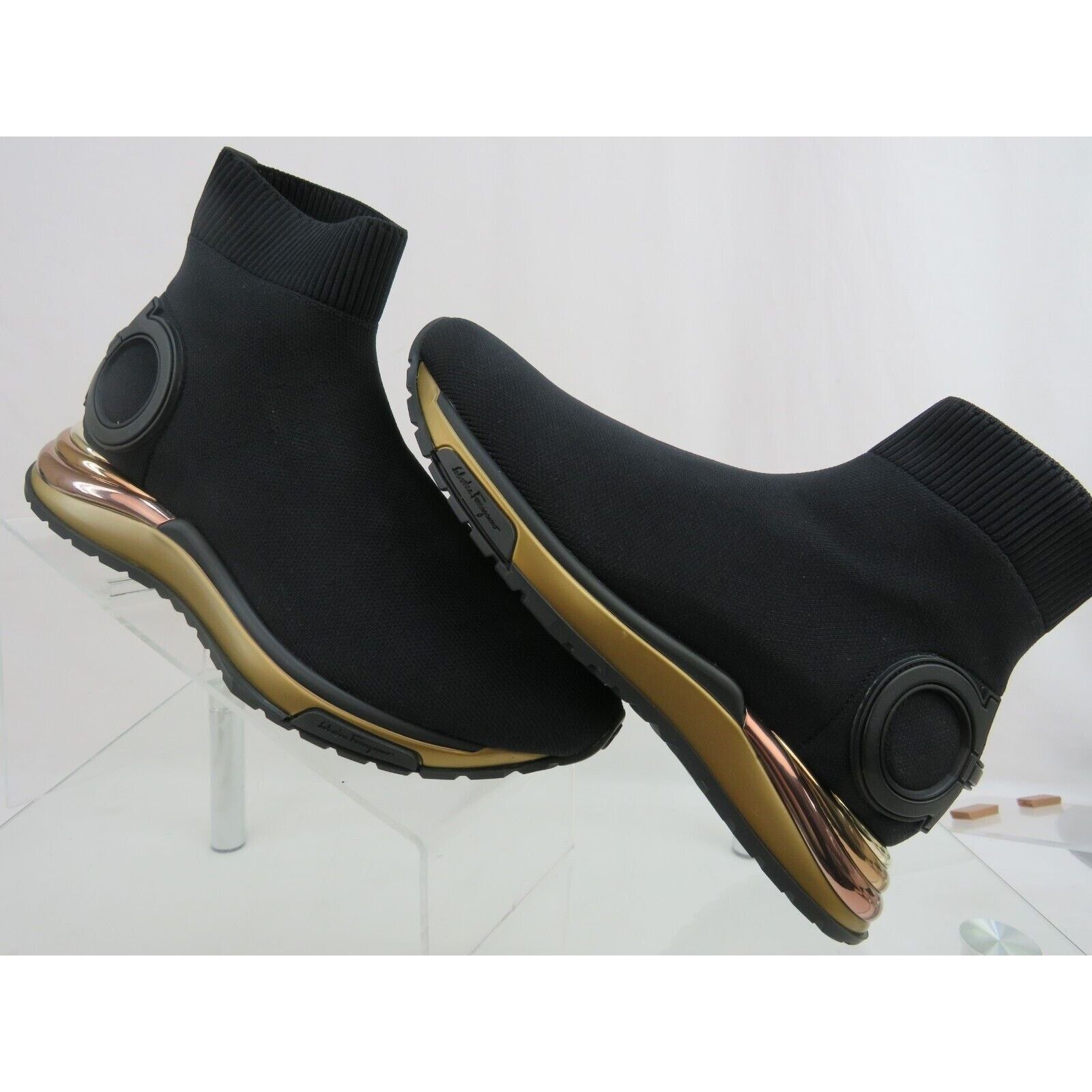 Salvatore Ferragamo FERRAGAMO GARDENA BLACK KNIT GANCINI LOGO SOCK BOOTS 6.5 C Size US 6.5 / IT 36.5 - 5 Thumbnail