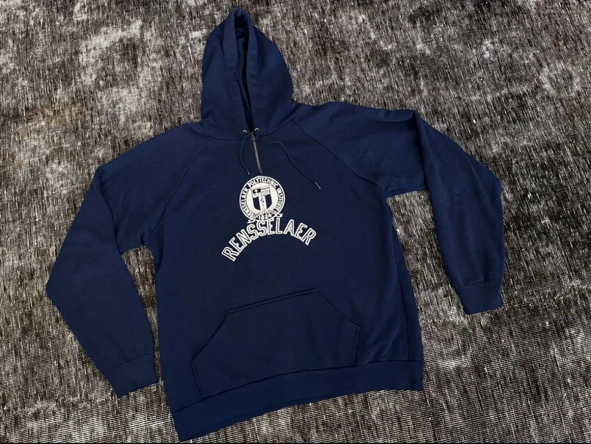 image of American College Vintage 1970S Colligate 1/4 Zip Hoodie Blue M/l, Men's (Size Medium)