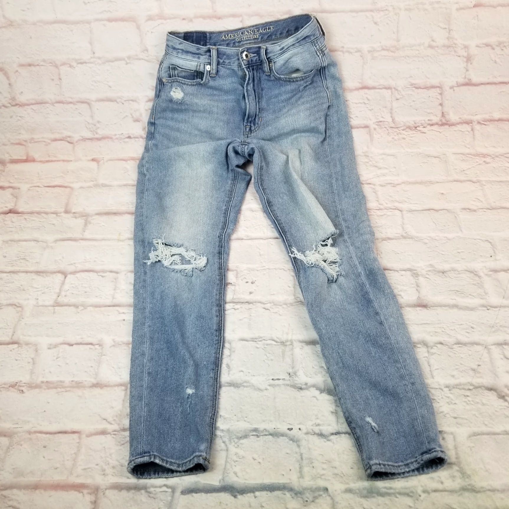 American Eagle Outfitters VINTAGE American Eagle Mom Jeans Junior Teens Jeans Mid Rise Distressed Size 00 Size 24" / US 00 / IT 34 - 3 Thumbnail