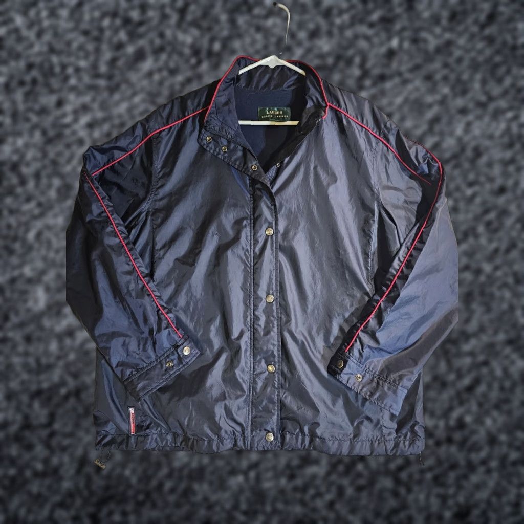 Polo Ralph Lauren VINTAGE Lauren Ralph Lauren Windbreaker Jacket Mens 90s Navy Red Piping Size Lg Blue Logo Zipper Full Zip Pockets Casual Travel Size US L / EU 52-54 / 3 - 1 Thumbnail