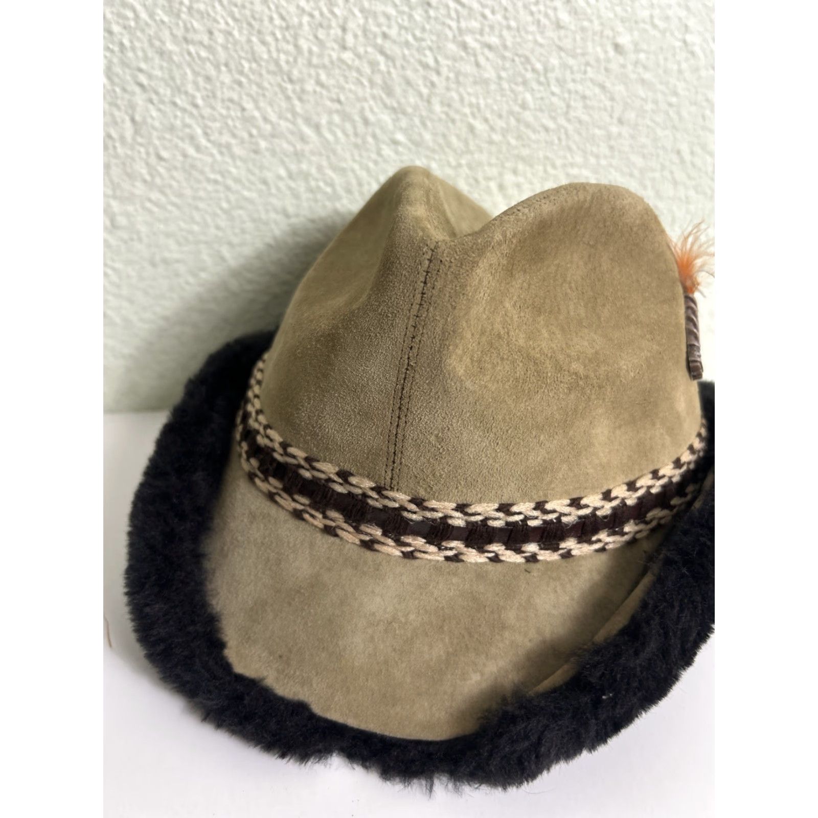 Vintage VINTAGE Dorfman Pacific Tan Suede Leather Trilby Fedora Small Faux Fur Ear Flap Men Fedora S Brown Ear Flap Size ONE SIZE - 3 Thumbnail
