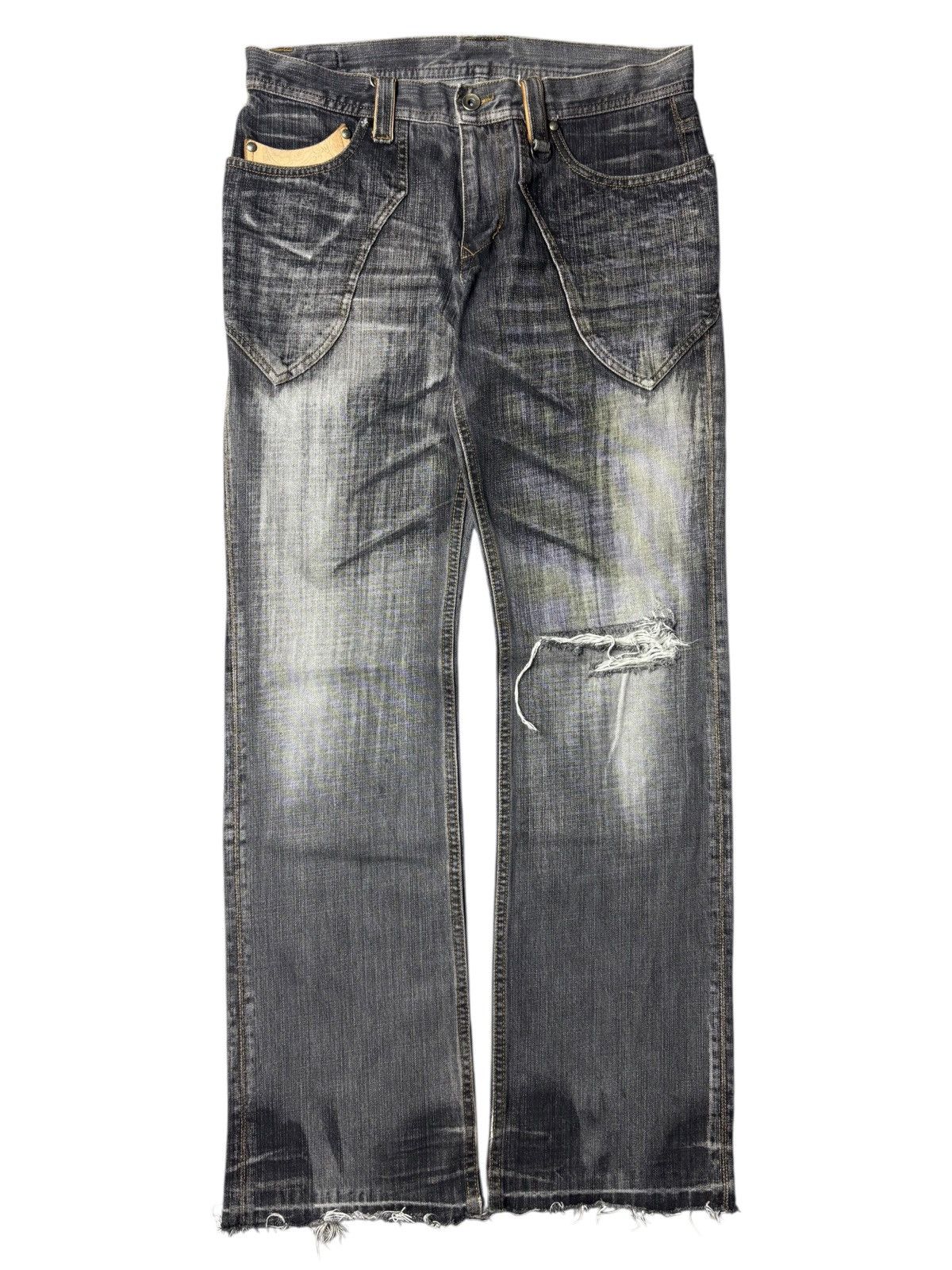 パンツ 00s nicole leather pockets flared denim Japanese Brand NICOLE CLUB FOR MEN With Leather Pocket Jeans