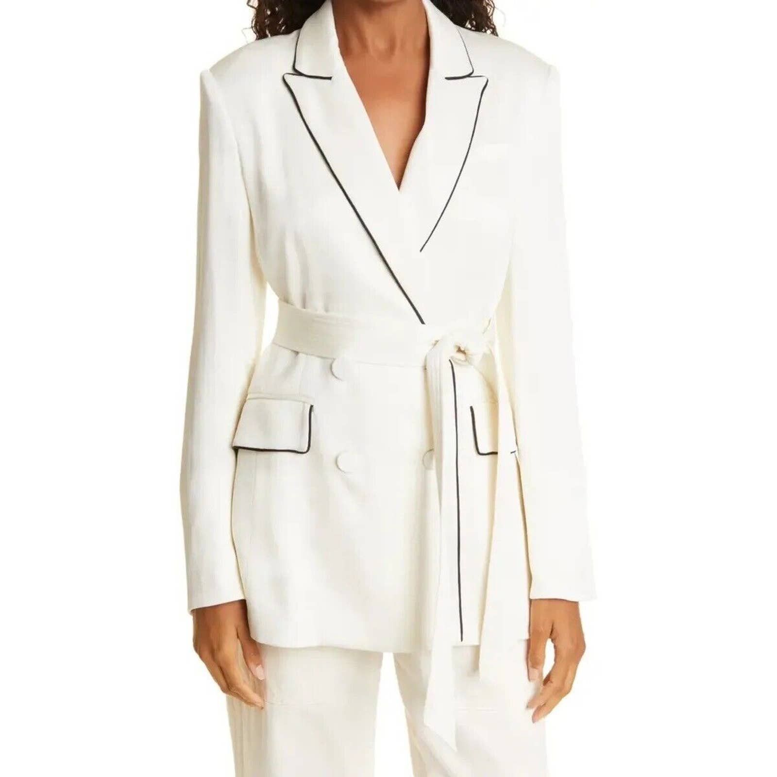 image of Veronica Beard Eiza Satin Jacket White Silky Blazer No Belt, Women's (Size 2XL)