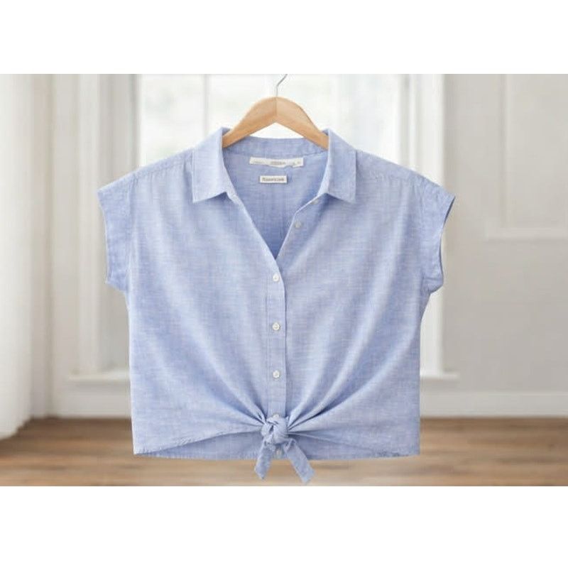 Weatherproof Weatherproof Vintage Linen Button Shirt Blue Tie Front MED Size M / US 6-8 / IT 42-44 - 4 Thumbnail