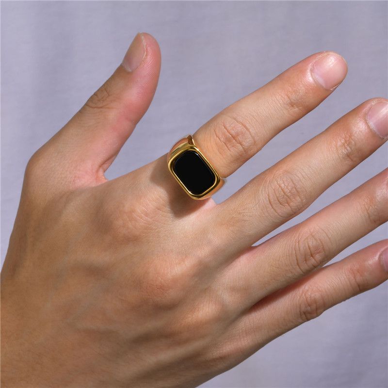 Jewelry Rectangle Black Stone Ring Size ONE SIZE - 4 Thumbnail