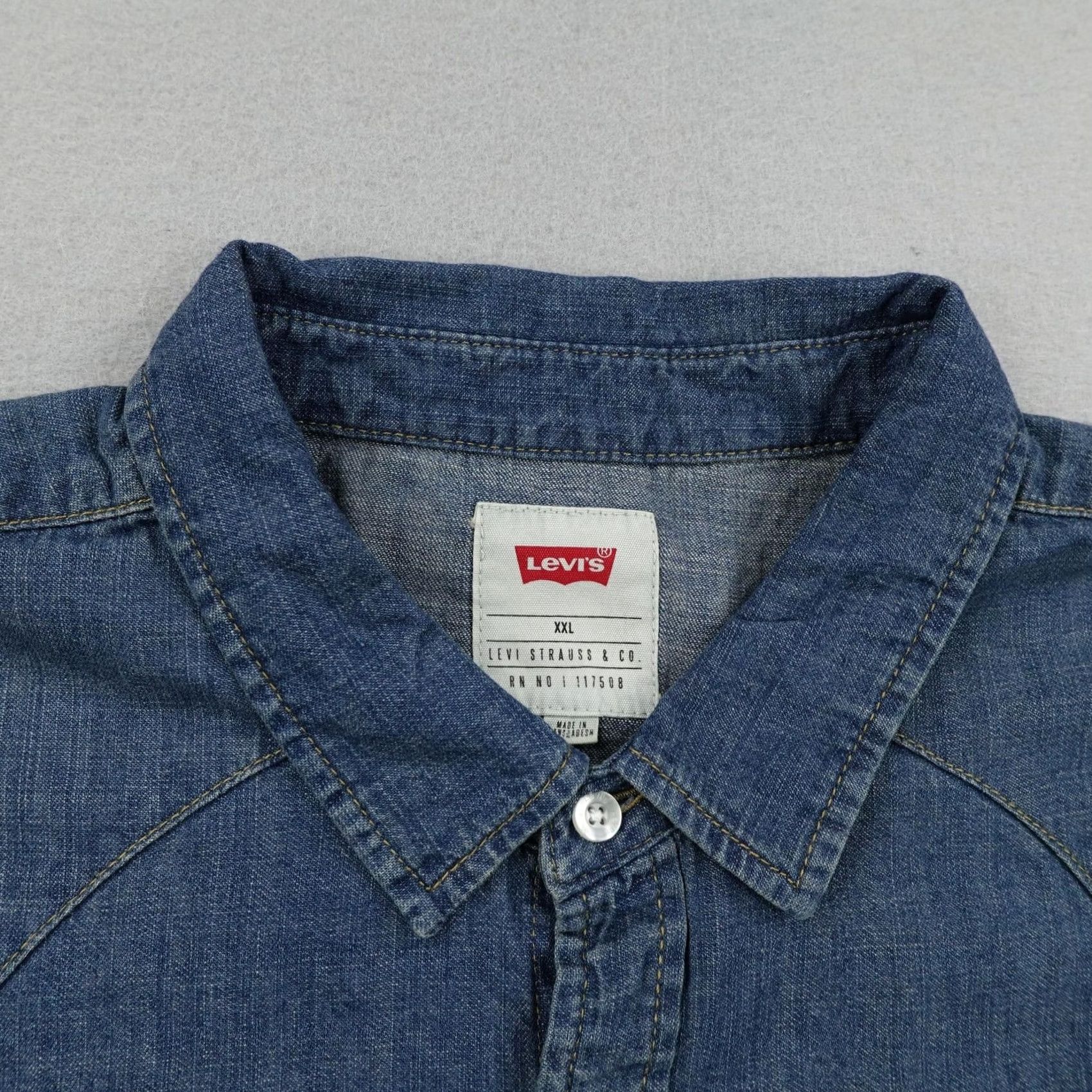 Levi's Levis Shirt Mens 2XL Blue Denim Jean Western Pearl Snap Red Tab Rodeo Ranch NEW Size US XXL / EU 58 / 5 - 2 Thumbnail