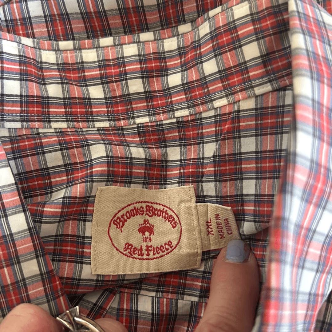 Brooks Brothers Brooks Brothers Red Fleece Dress Shirt Multicolor Check Long Sleeve Mens XXL Size 48R - 6 Thumbnail