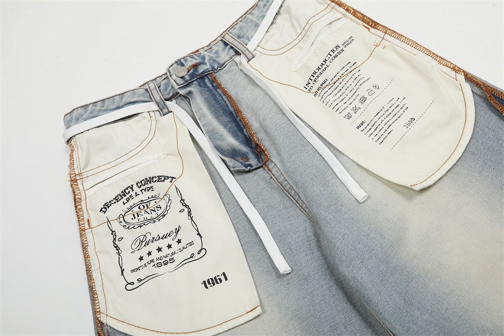 Japanese Brand × Vintage Street men's loose hip-hop straight stitching washed jeans Size US 32 / EU 48 - 4 Thumbnail