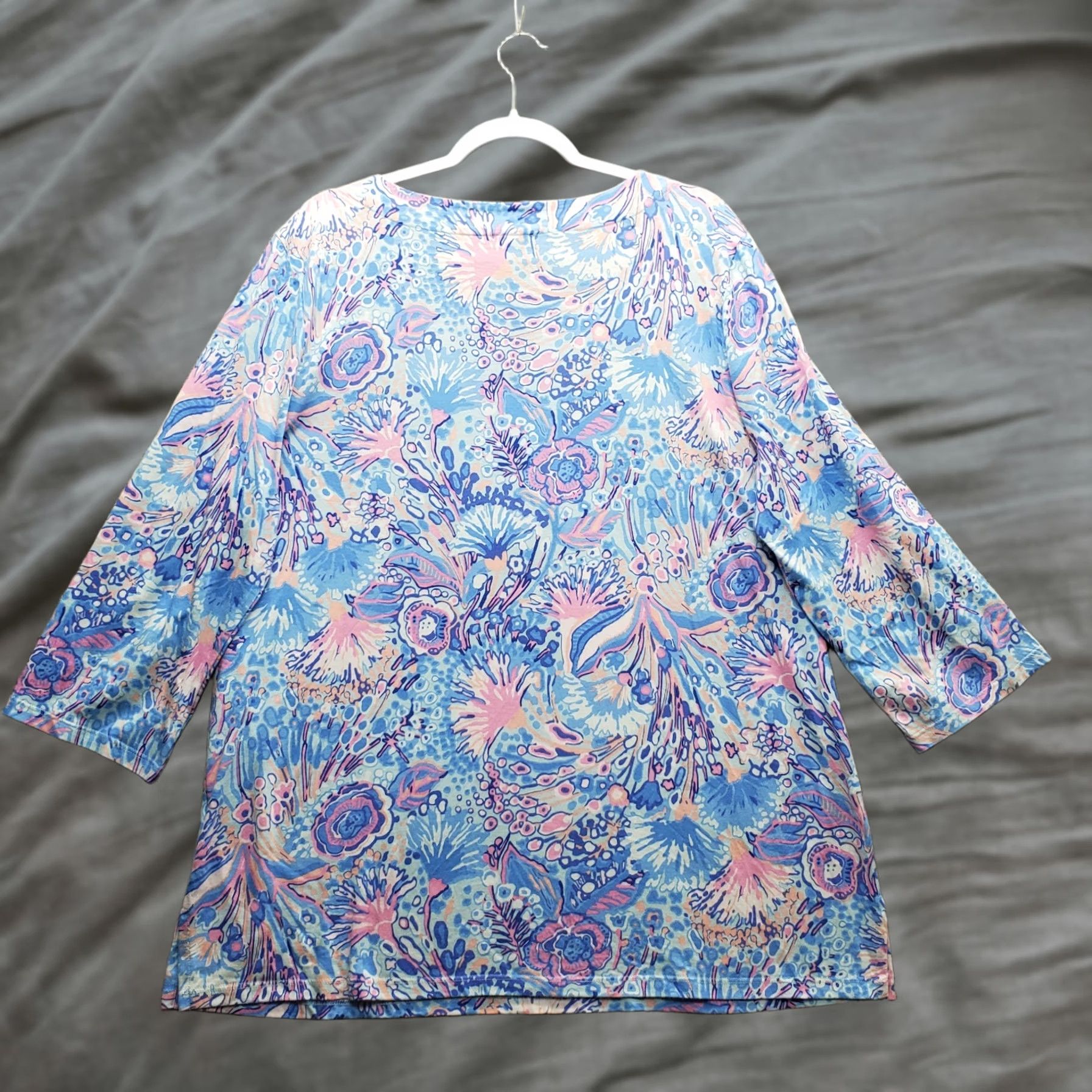 Talbots Talbots Tunic Top Womens XL Multicolor Floral Lace Trim Long Sleeve V-Neck Shirt Size XL / US 12-14 / IT 48-50 - 1 Thumbnail