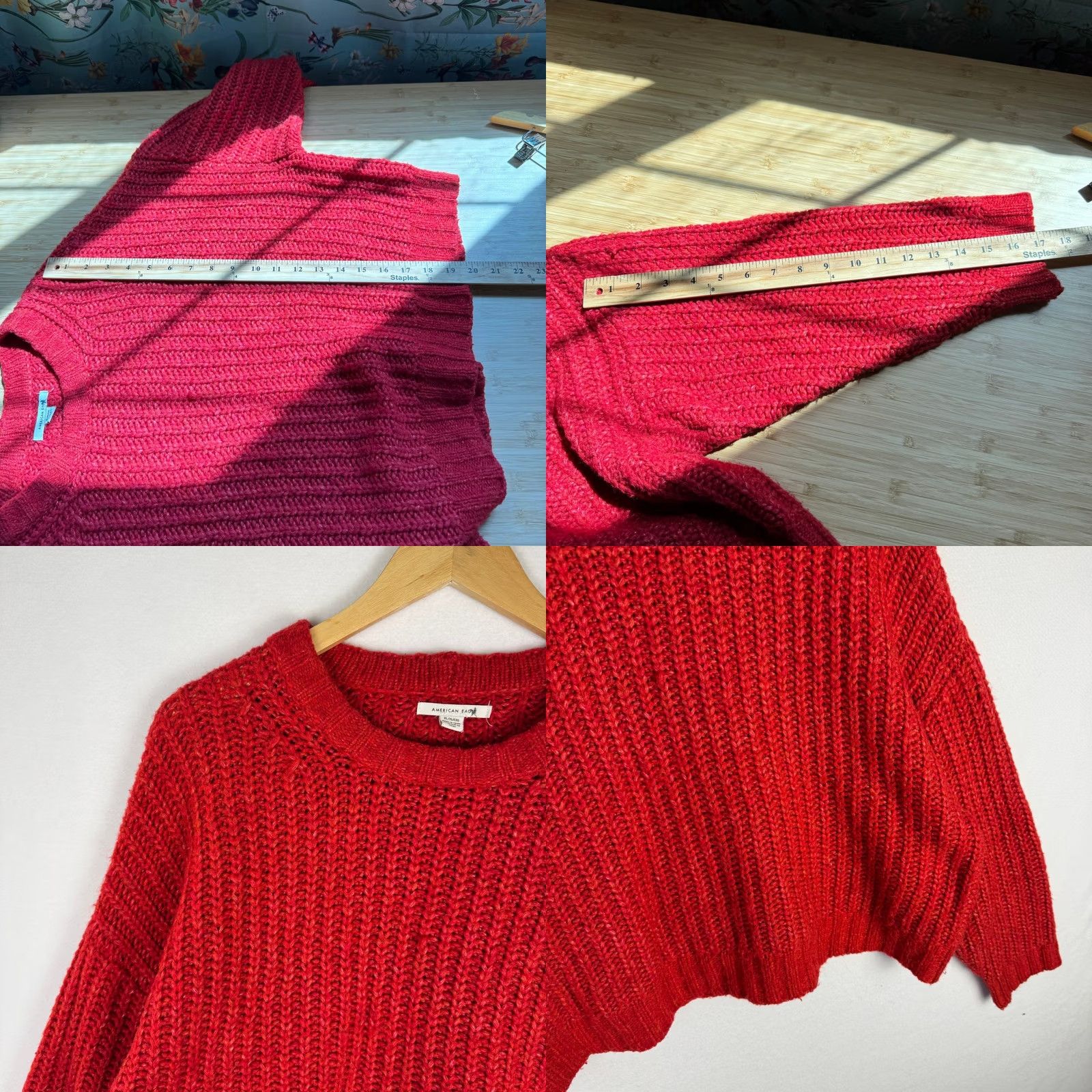 American Eagle Outfitters American Eagle Red Chunky Ribbed Knit Sweater Womens XL Vibrant Cropped Size XL / US 12-14 / IT 48-50 - 8 Thumbnail