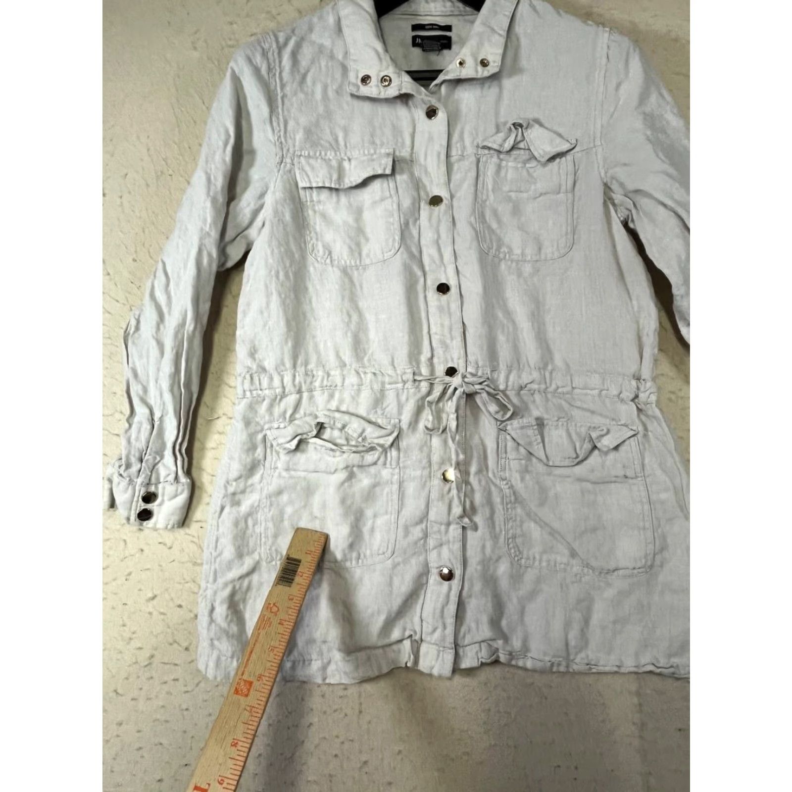 Jones New York Jones New York Jacket Women M Beige Linen Gold Snaps Drawstring Waist Pockets Mid-Length Size M / US 6-8 / IT 42-44 - 6 Thumbnail