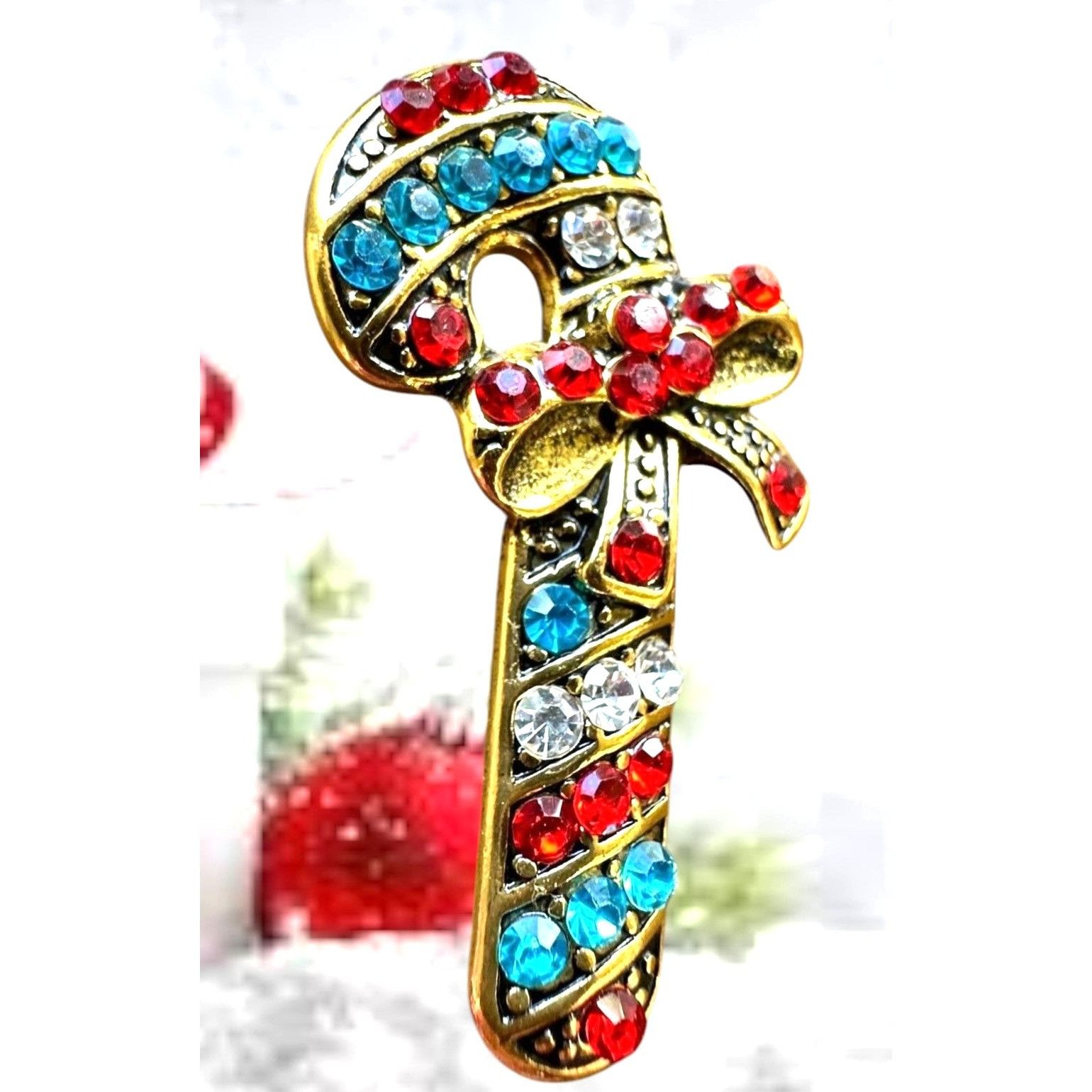 Handmade Candy Cane Brooch Pin New Christmas Jewelry Crystal Accents Size ONE SIZE - 1 Thumbnail