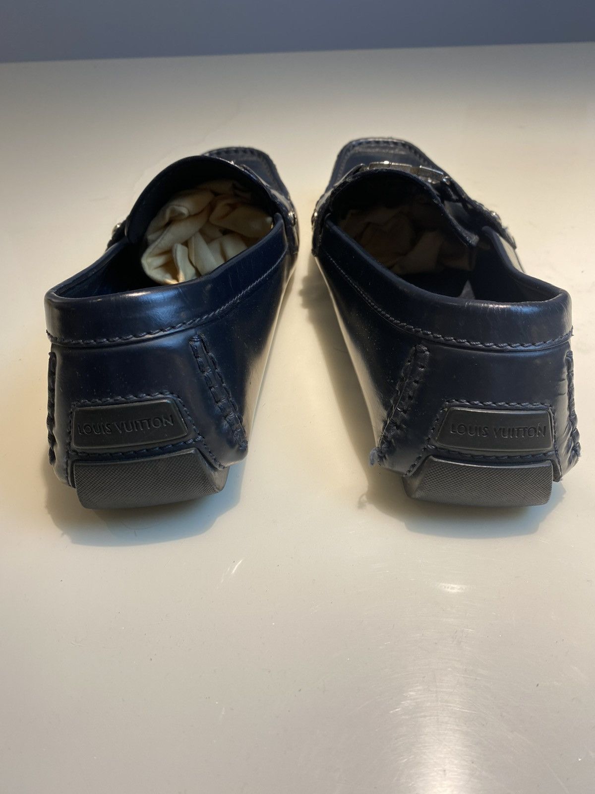 Louis Vuitton Monte Carlo LV Logo Moccasins Blue Leather Size US 10.5 / EU 43-44 - 6 Thumbnail