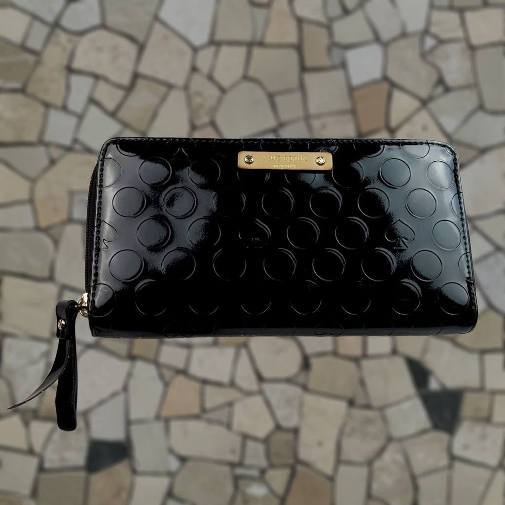 Vintage kate spade new york Wallet Zip-Around Accordion Leather Black Women Womens Zip Around 7.75x4 Gift Size ONE SIZE - 1 Thumbnail