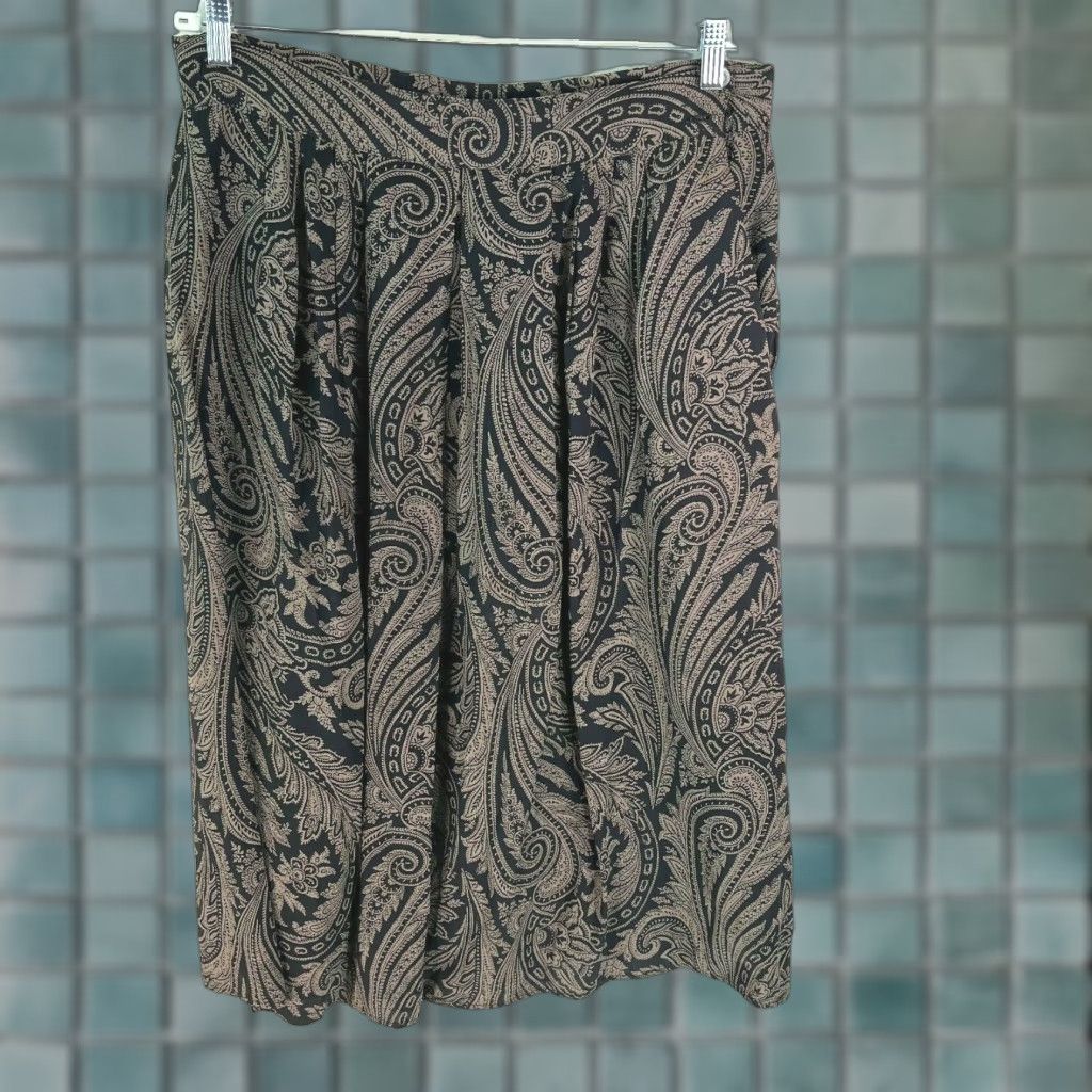 Vintage Peters & Ashley Womens Pleated Front Paisley Print Black A-Line Skirt Size 16 Size 38" / US 16 / IT 52 - 1 Thumbnail