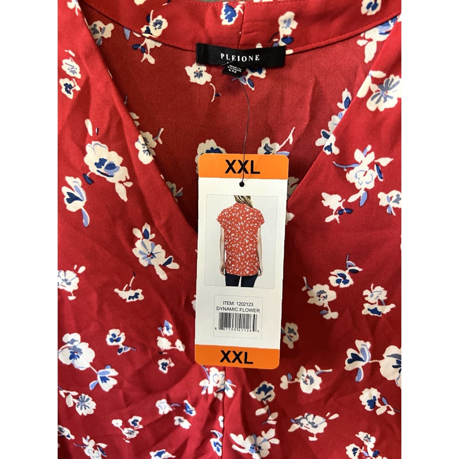 Vintage Pleione Women's Red Floral Short Sleeve Blouse 2XL NWT Size XXL / US 16-18 / IT 52-54 - 4 Thumbnail