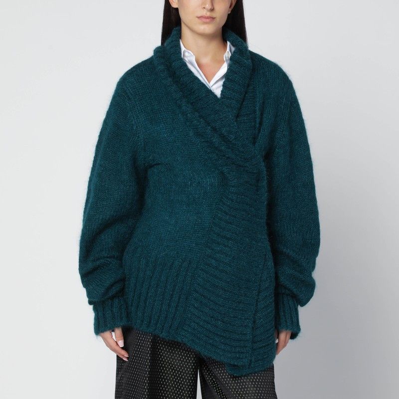 Dries Van Noten Dries Van Noten Oversized Petroleum Green Mohair-Blend Sweater Size S / US 4 / IT 40 - 1 Thumbnail