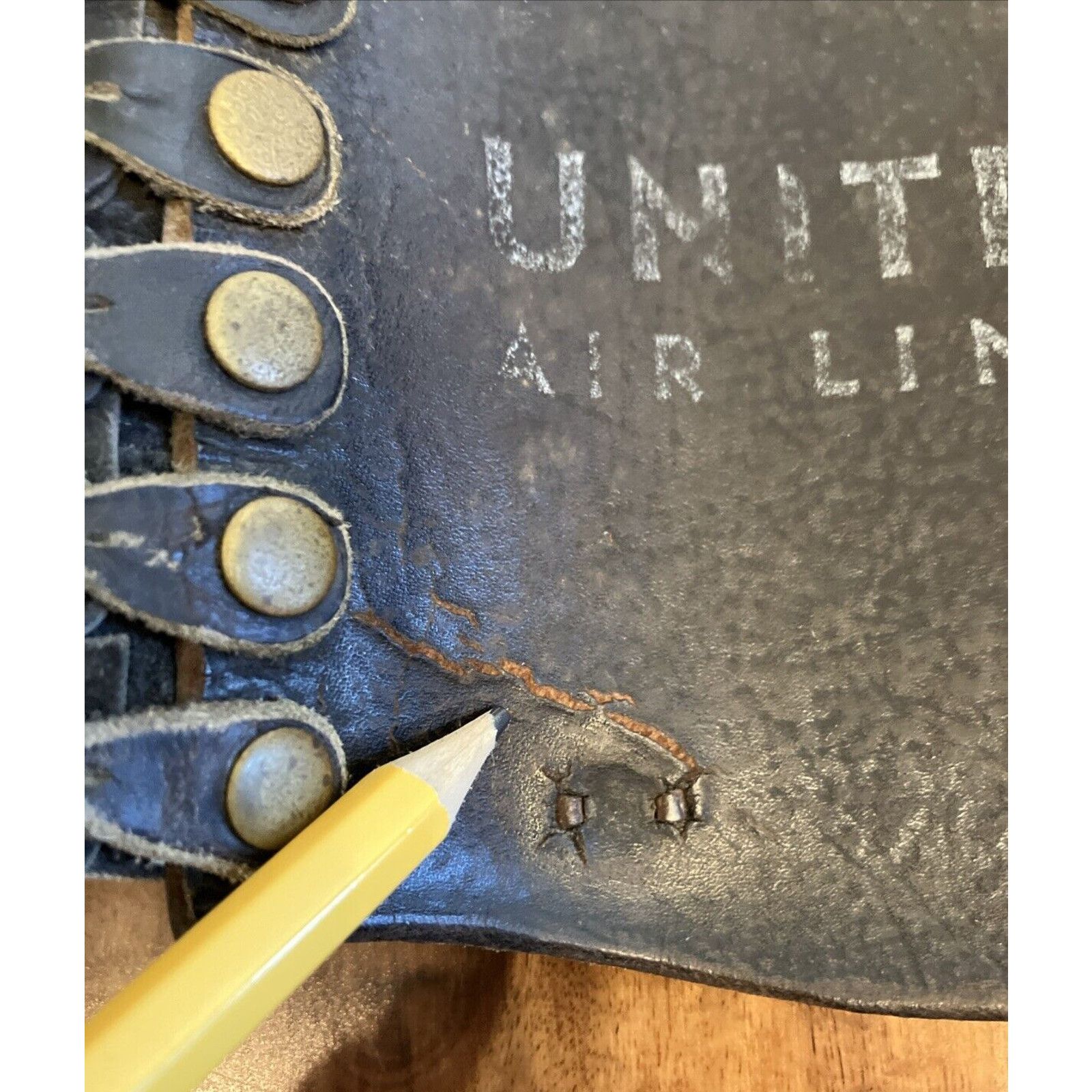 Other Vtg 1950s UNITED AIRLINES Leather Kidney Black Belt Aviator Size ONE SIZE - 15 Thumbnail