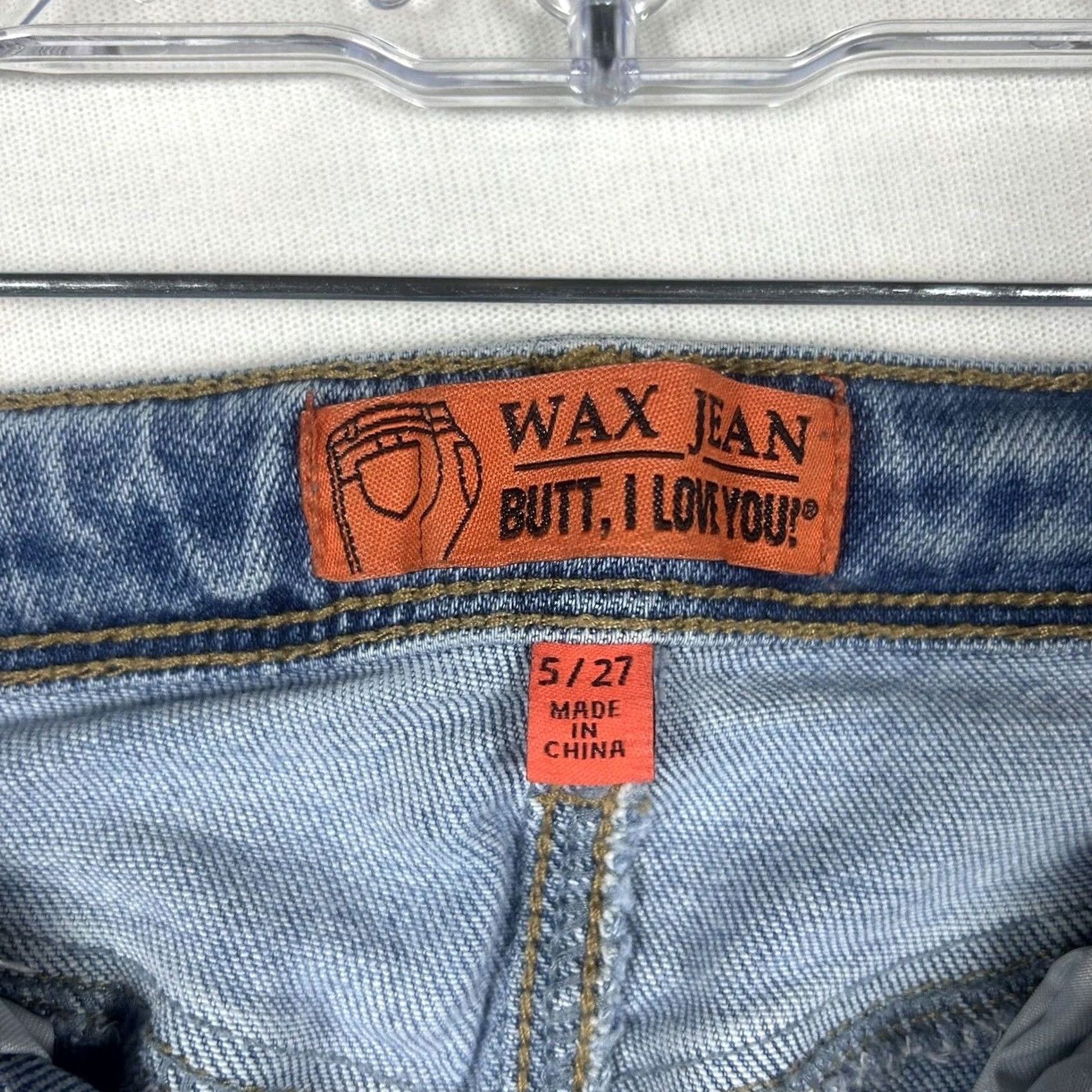 Denime Wax Jeans Button Fly Skinny Denim Juniors Size 5 Distressed Raw Hem Women's Jeans Size 27" / US 4 / IT 40 - 4 Thumbnail