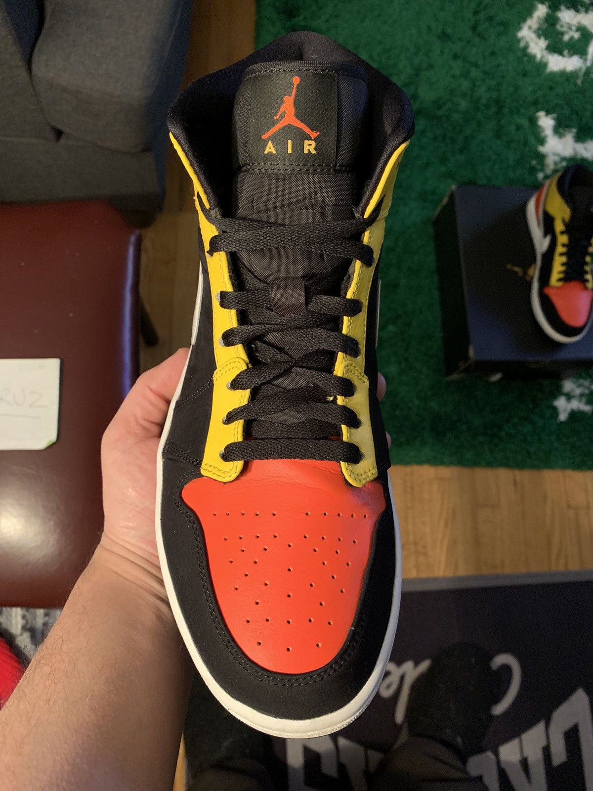 Jordan Brand × Nike Jordan 1 Mid Black Amarillo Orange Size US 10.5 / EU 43-44 - 9 Thumbnail