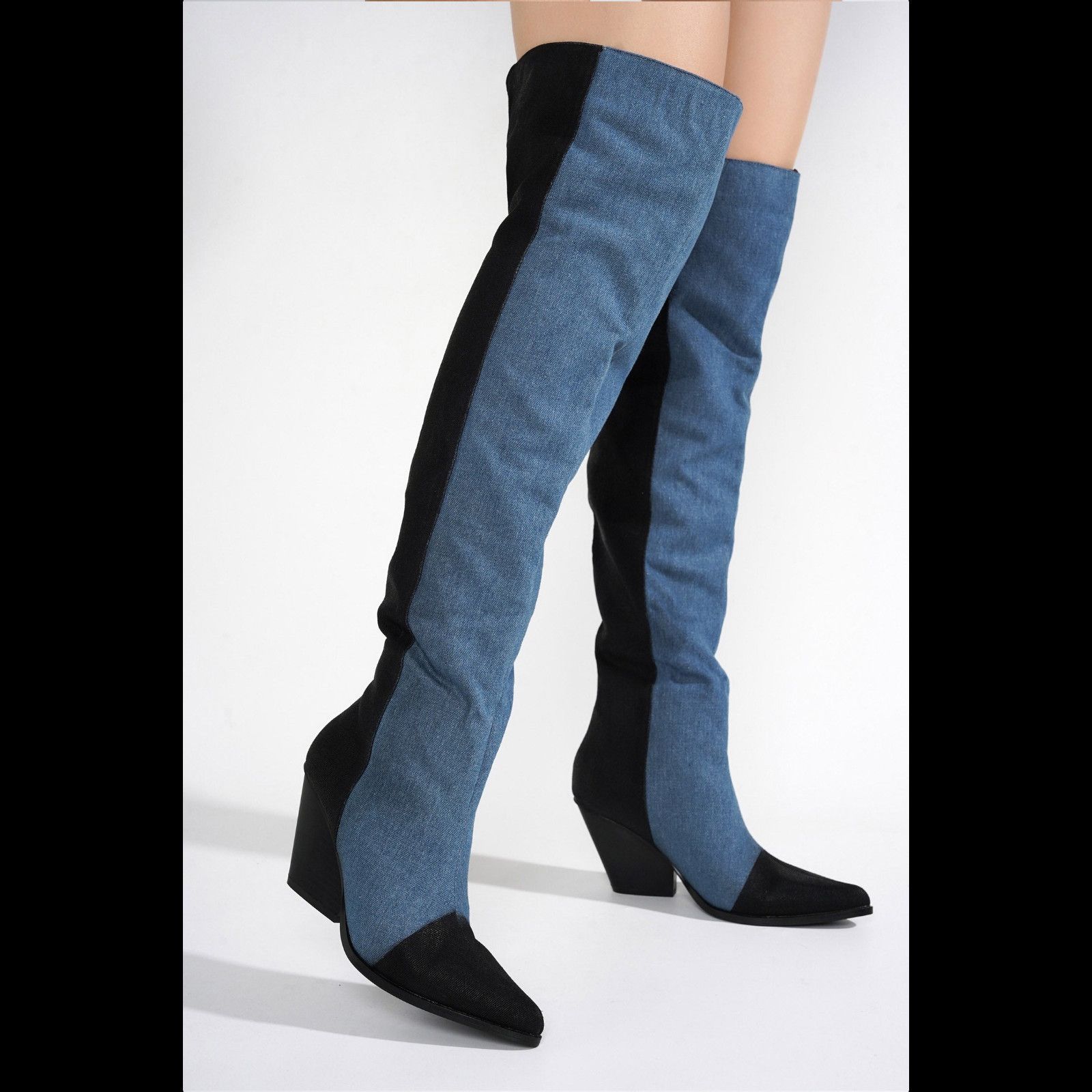 Other Iowa Denim 2 Tone Western Cowgirl Pull On Thigh High Boots ( Size US 8.5 / IT 38.5 - 4 Thumbnail