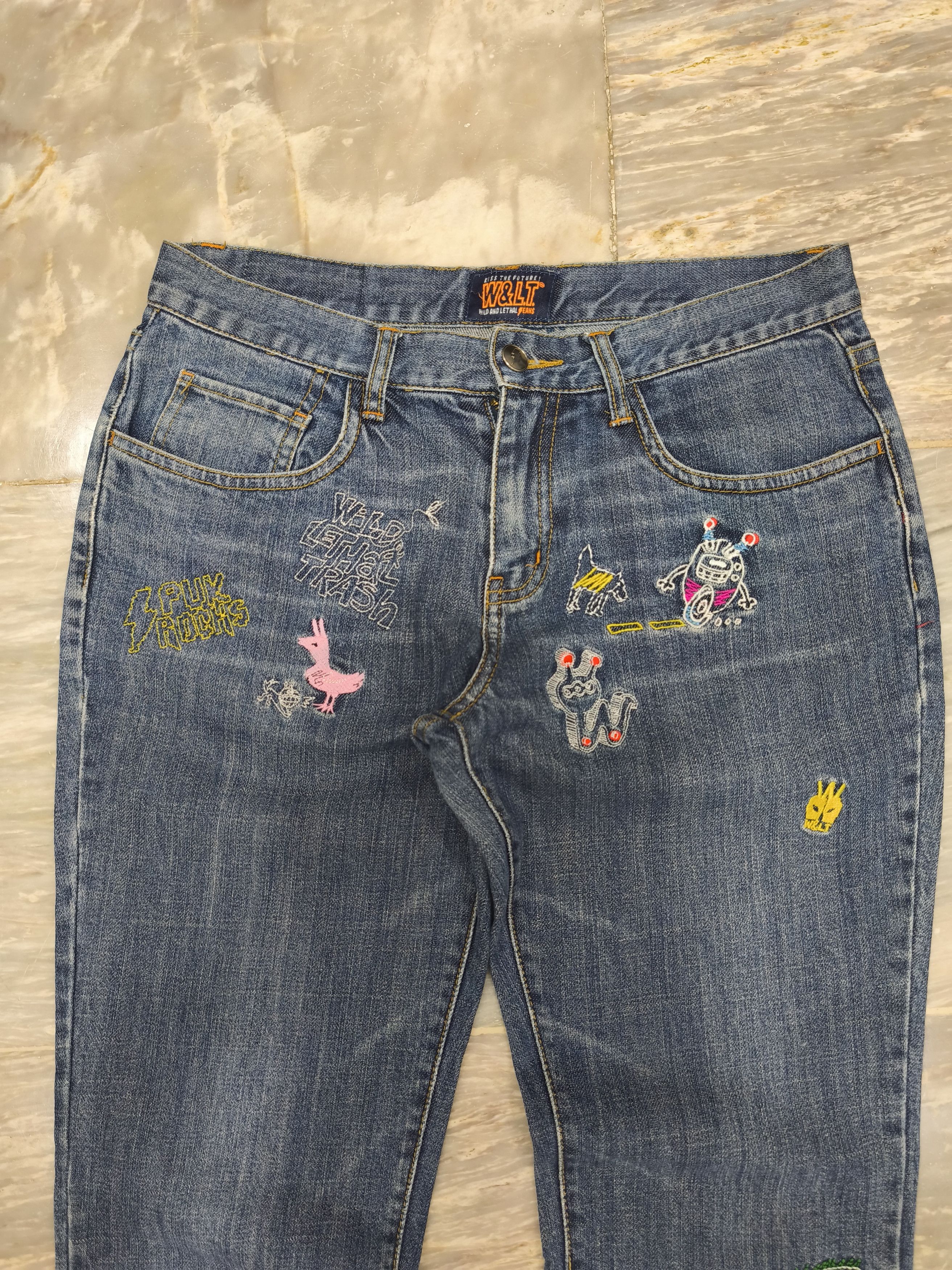 Walter Van Beirendonck Vintage W&LT Embroidery Design Jeans Size 29" - 2 Thumbnail