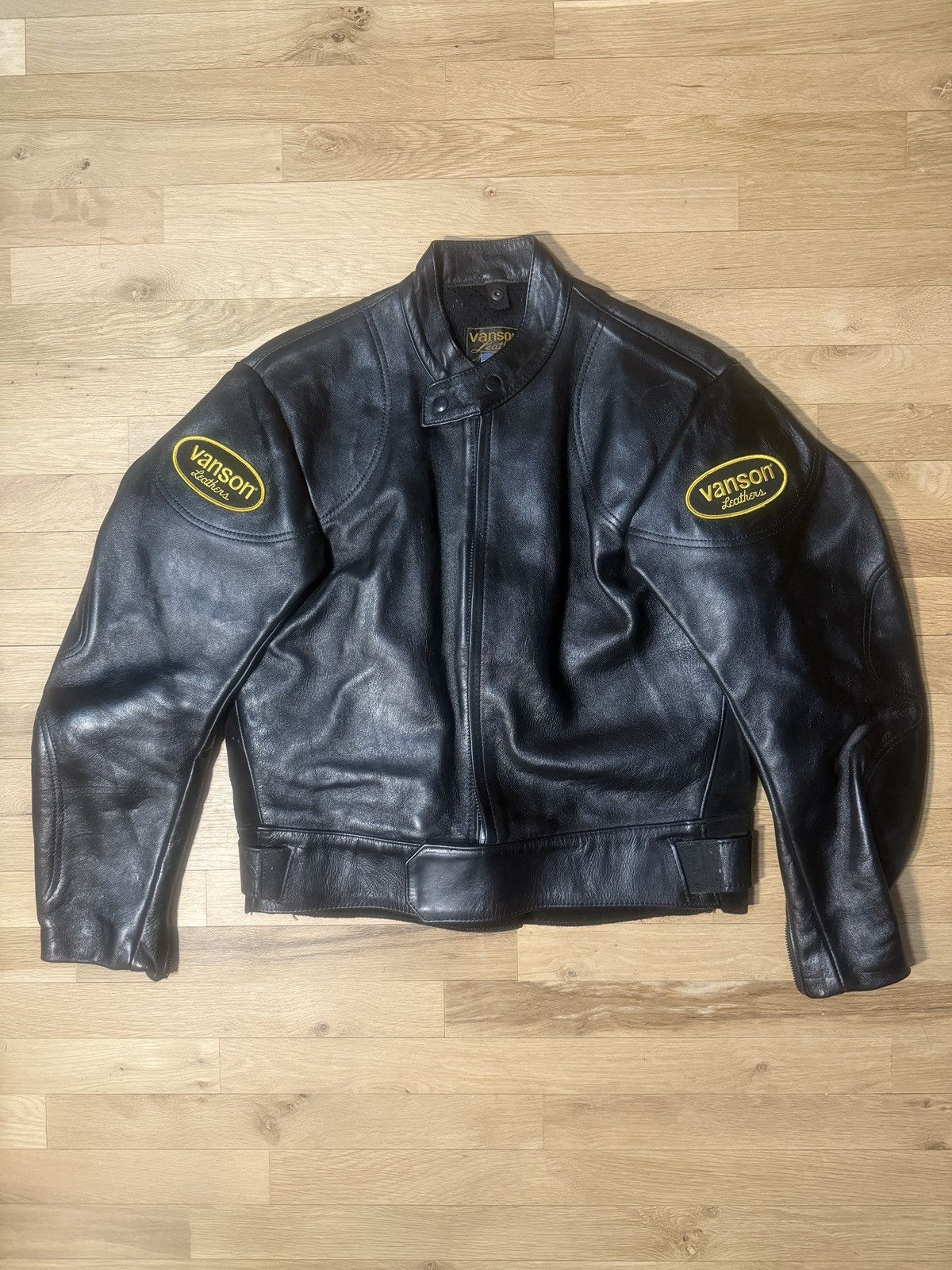 Vintage Vanson Leather Jacket Yellow Embroidery Sz 44