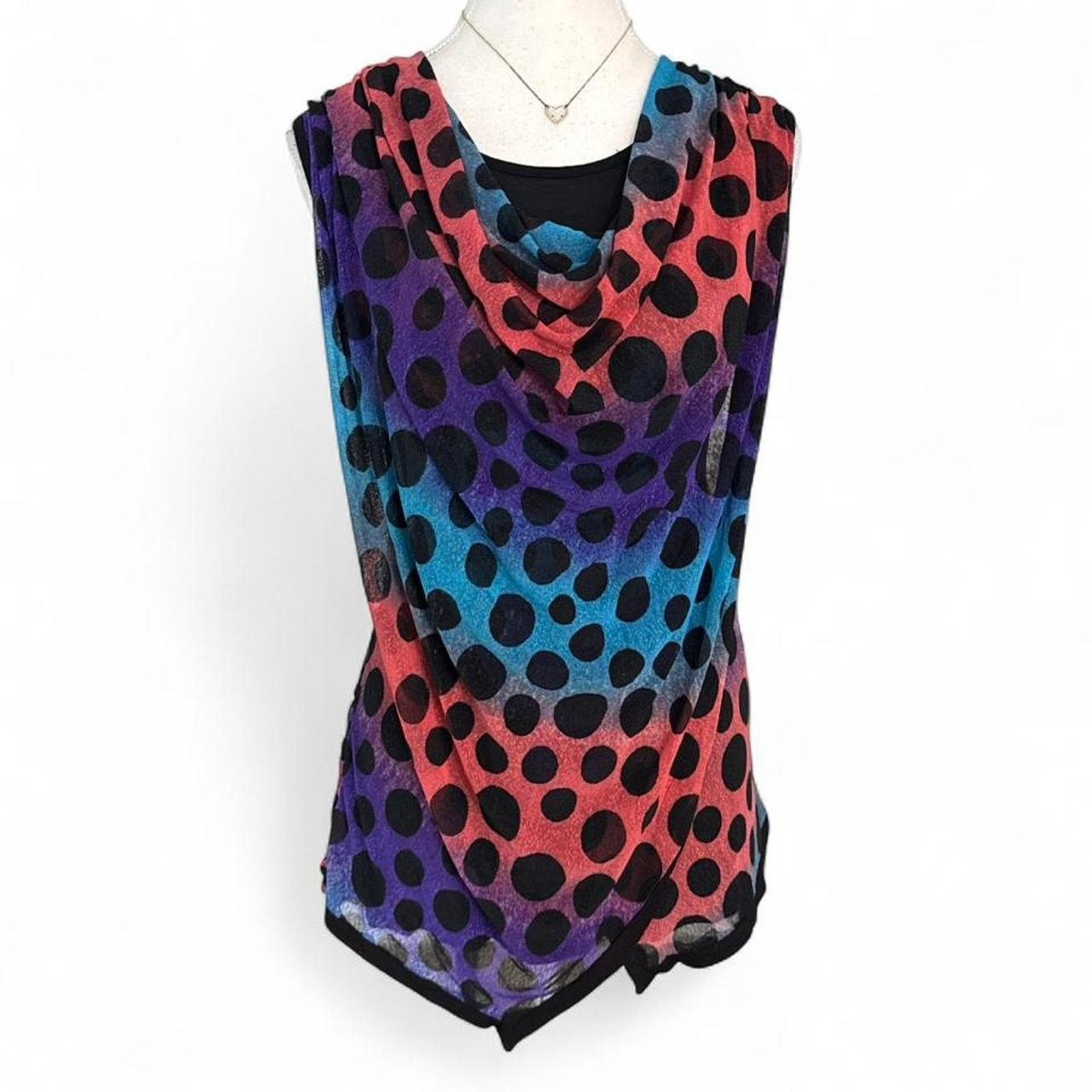 Other Polka Dot Multi Color Cowl Neck Early Draping Top size large Size L / US 10 / IT 46 - 1 Thumbnail