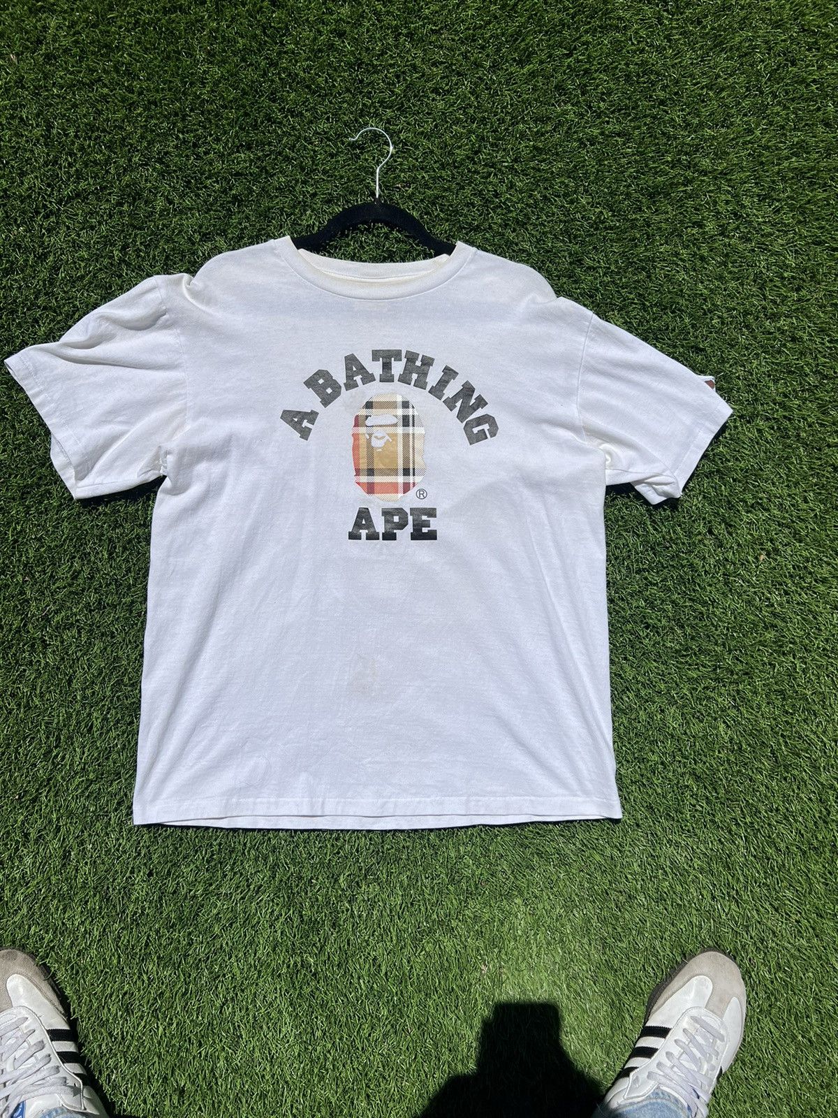 image of Bape Check College Tee in White, Men's (Size XL)