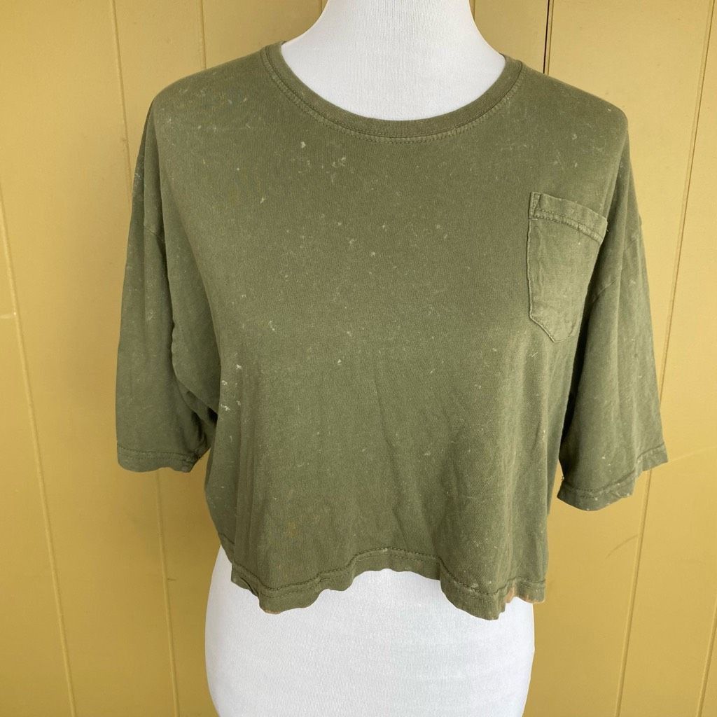 Other Bloom pop women S Crewneck short sleeve crop top olive green w/white dots Size S / US 4 / IT 40 - 1 Thumbnail