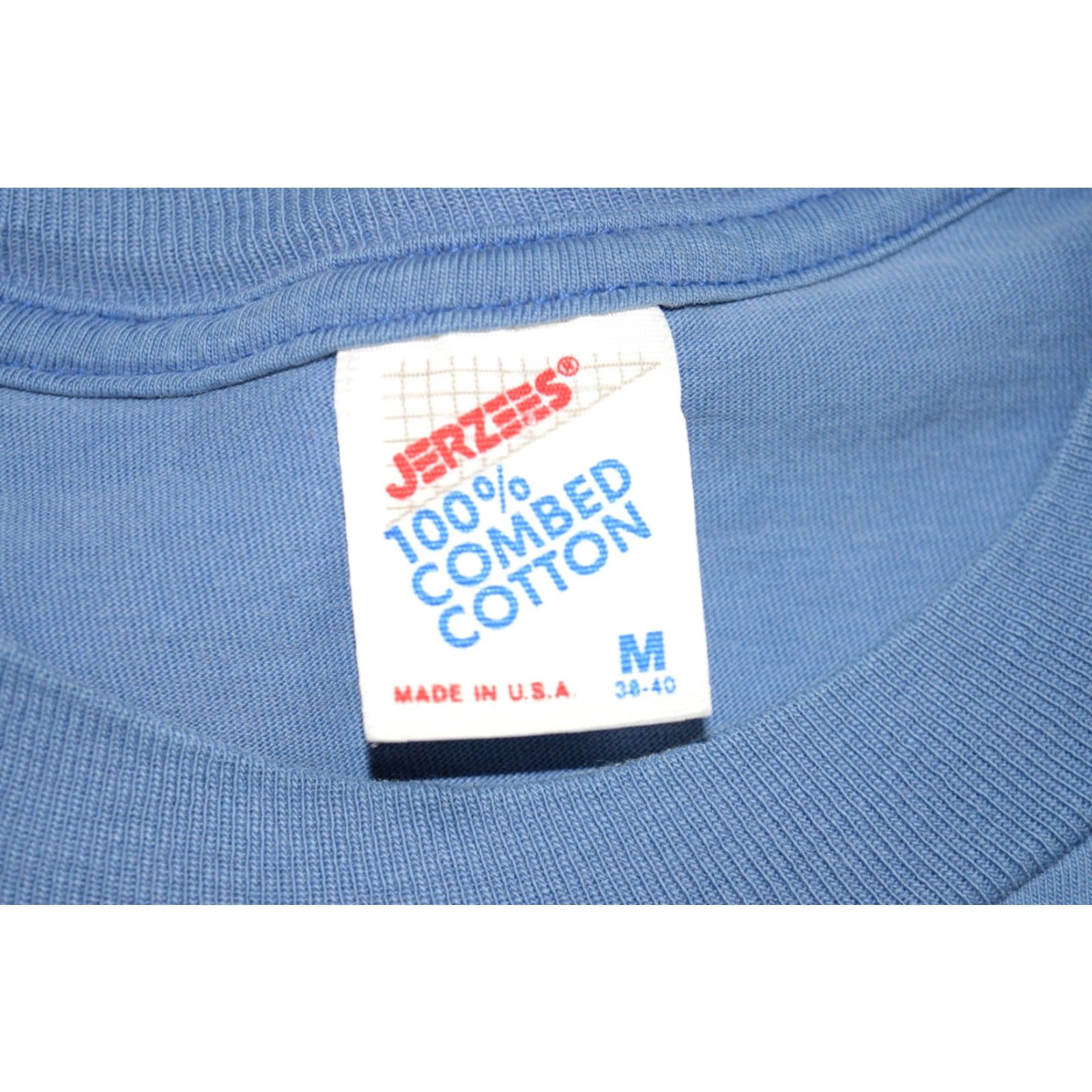 Jerzees VINTAGE Jerzees T-Shirt Adult Medium Blue Cotton Crew Neck Short Sleeve USA Theme Unisex All Seasons Size US M / EU 48-50 / 2 - 3 Thumbnail