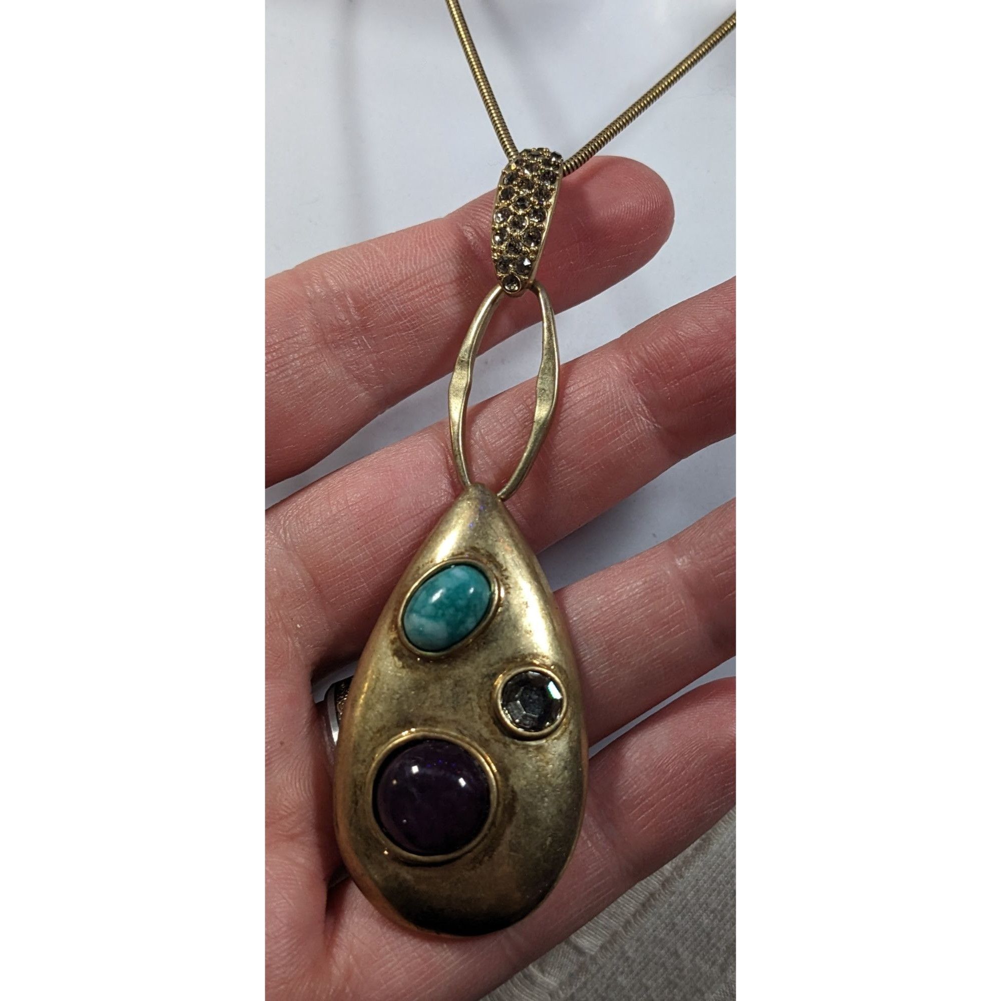 Nine West Nine West Elegant Glam Gold Tone Teardrop Gemstone Necklace Size ONE SIZE - 4 Thumbnail