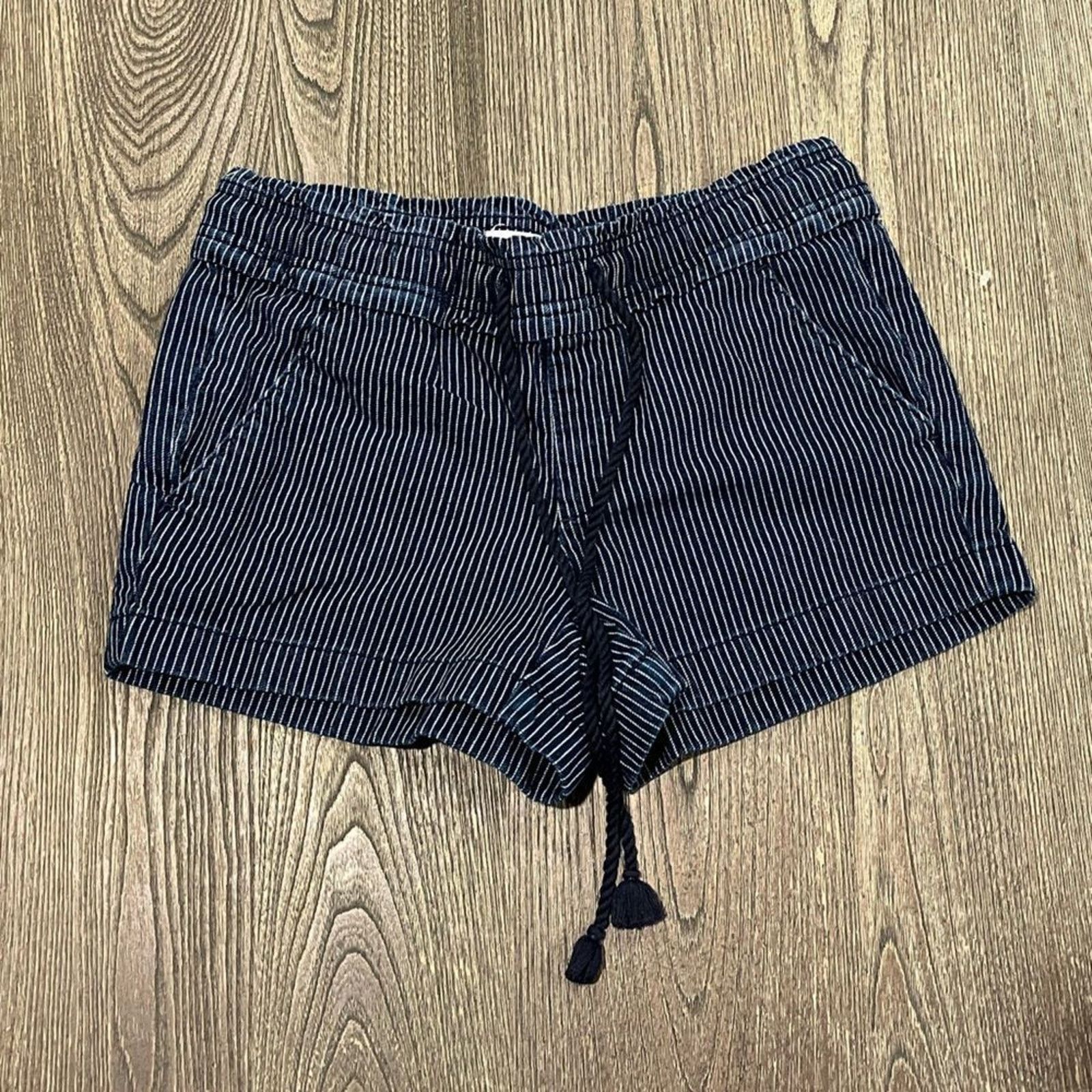 Loft Loft Striped Cotton Drawstring Shorts Mid-Rise Blue Size XS Size 24" / US 00 / IT 34 - 1 Thumbnail