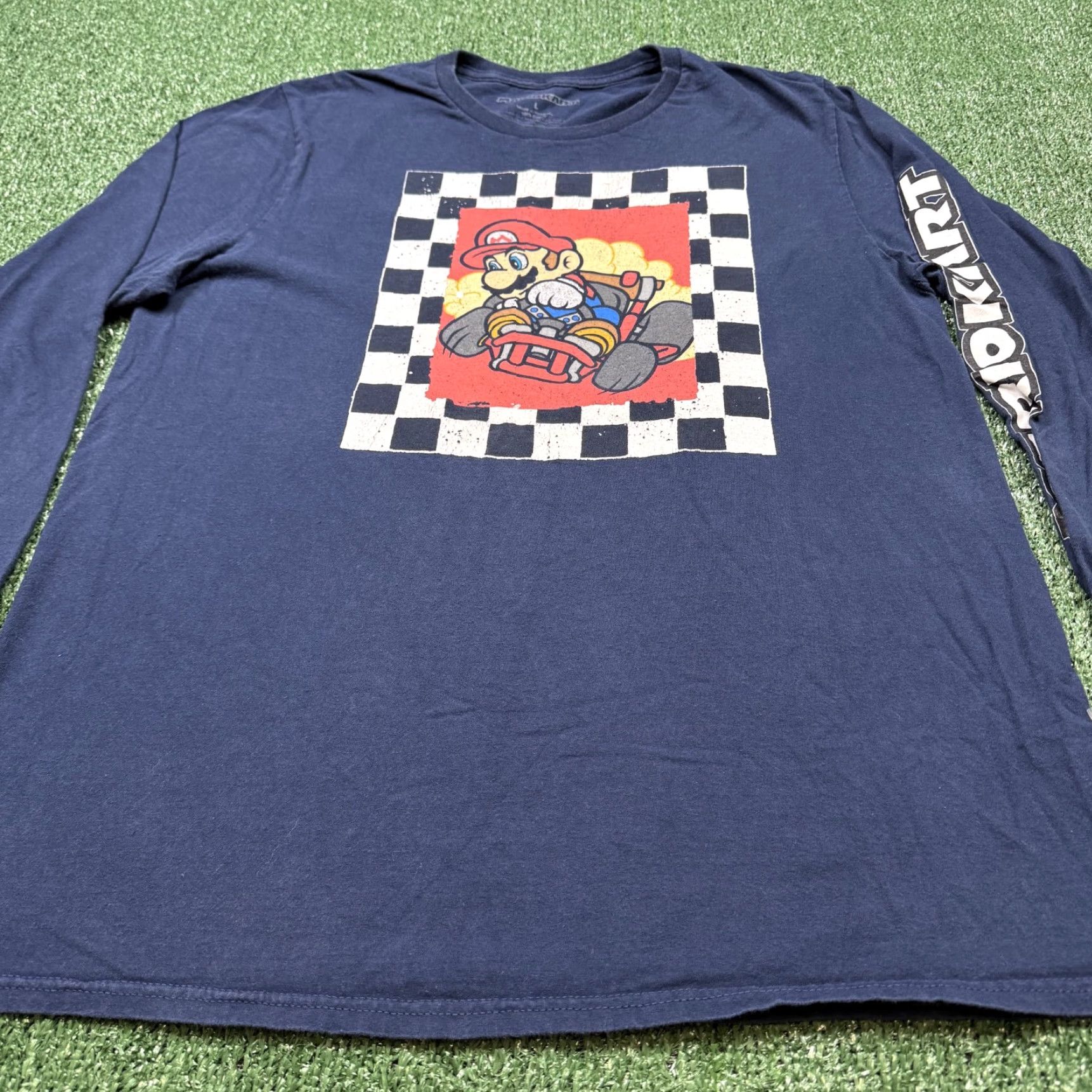 Nintendo Mario Kart Graphic T Shirt Men's L Blue 90s Retro Video Game Nintendo Tee Long Sleeve Bowser Luigi Wario Shirt Mens Size US L / EU 52-54 / 3 - 2 Thumbnail