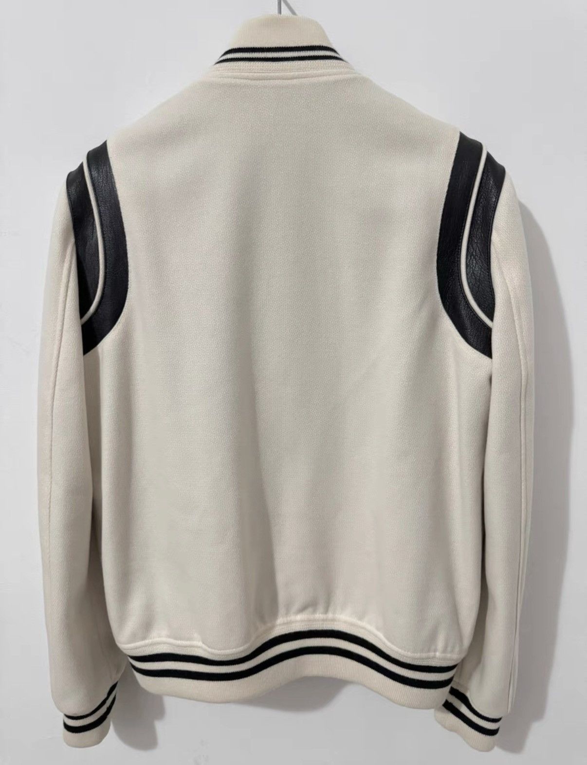 Saint Laurent Paris SLP) 21FW Wool Leather-Paneled Black/White Varsity Jacket Size US XL / EU 56 / 4 - 2 Thumbnail