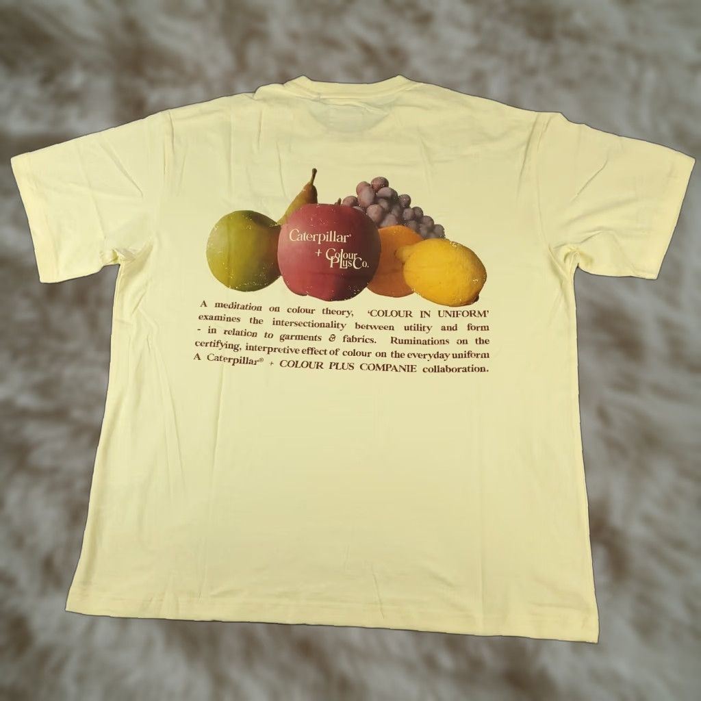 Vintage CAT x Colour Plus Co T-Shirt Mens Medium Yellow Graphic Short Sleeve Crew Neck Logo Cotton Modern Sports Theme Mens Size US M / EU 48-50 / 2 - 1 Thumbnail