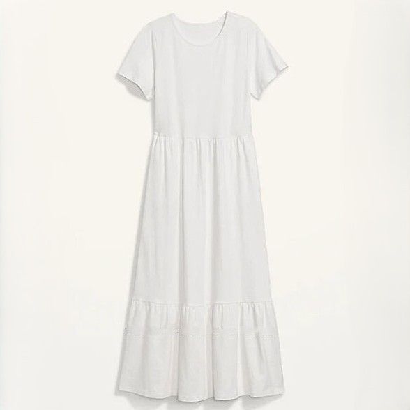 Old Navy Short-Sleeve Tiered Slub-Knit Midi Swing Dress in White NWT Size M / US 6-8 / IT 42-44 - 3 Thumbnail