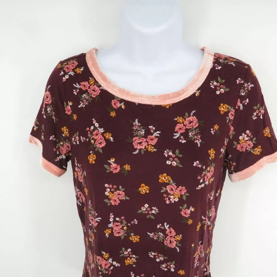 Other Ultra Flirt Floral Print T-Shirt Small Burgundy & Pink NWT Size S / US 4 / IT 40 - 2 Thumbnail