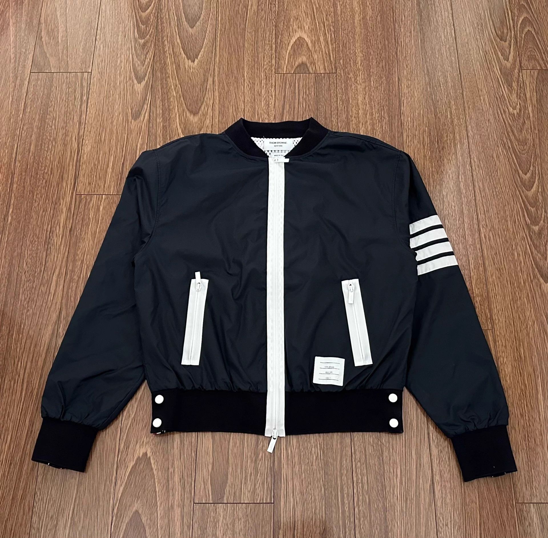 Thom Browne Thom Browne Nylon 4-Bar Stripe Baseball Jacket Size 3 Size US L / EU 52-54 / 3 - 1 Thumbnail