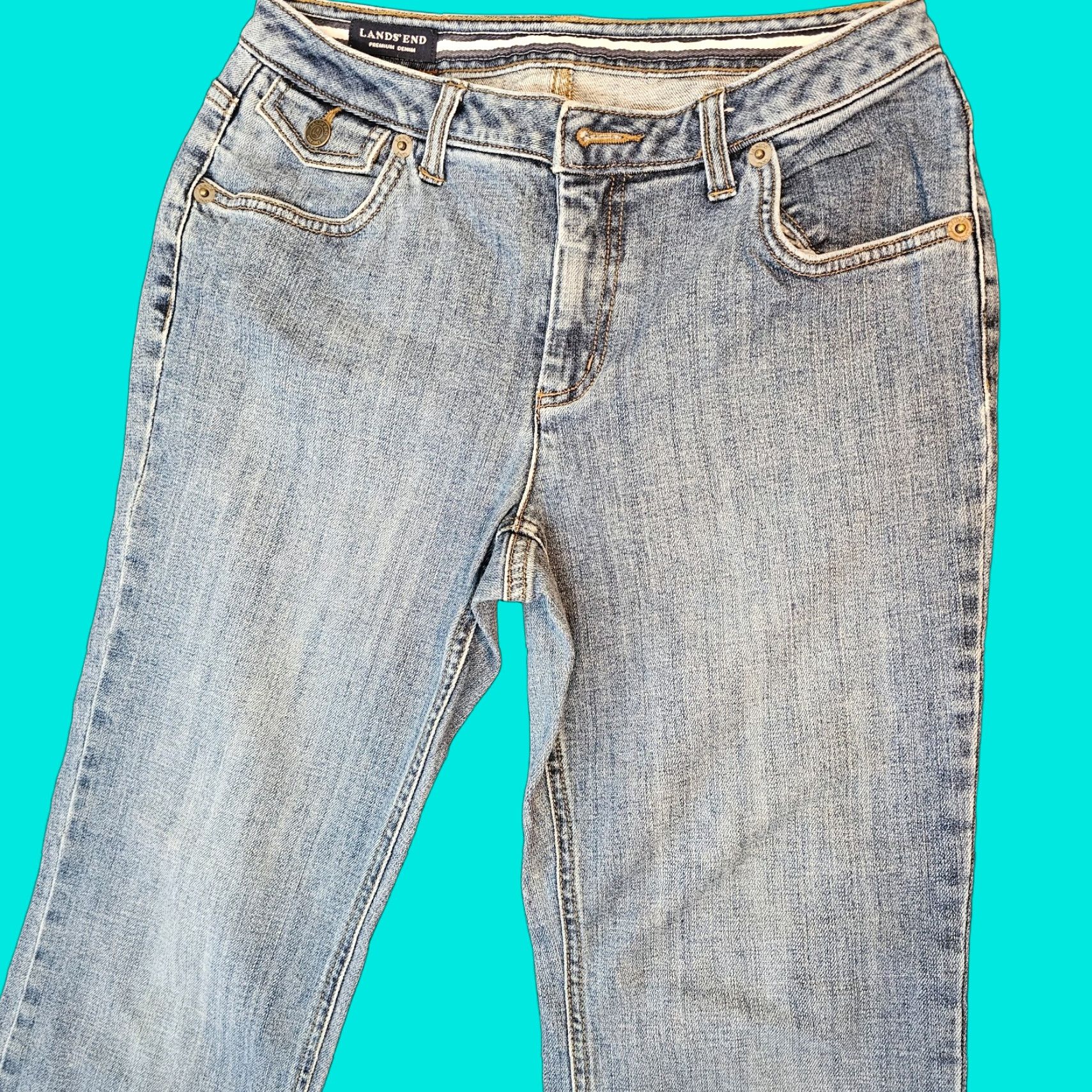 Lands' End Lands' End Premium Denim Petite Mid Rise Straight Leg Jean Blue 2P Original Fit Womens Petite Jeans 2P Blue Straight Leg Lands' End Size 26" / US 2 / IT 38 - 1 Thumbnail