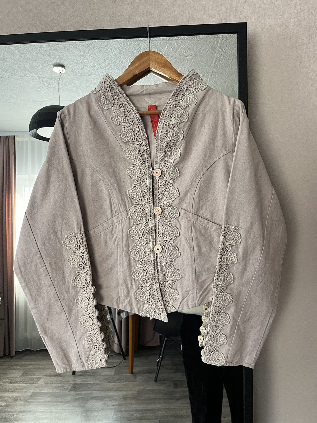 Vintage EWA I WALLA Cropped Jacket Lace Trim Scandinavian Boho M Size M / US 6-8 / IT 42-44 - 2 Thumbnail