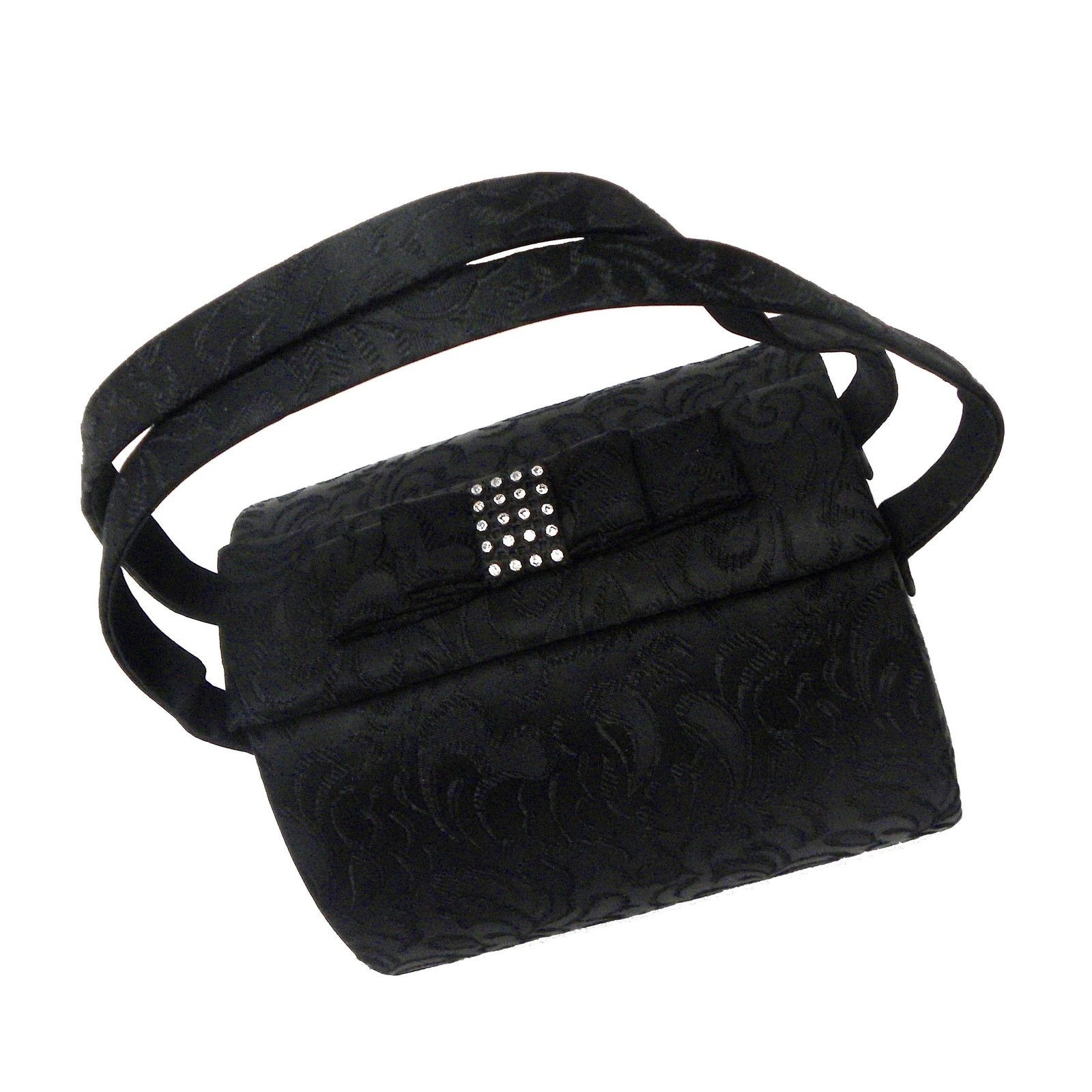 Avant Garde x Bag 90's Black Silk Barrel Box Purse With Rhinestones & Bow, Women's