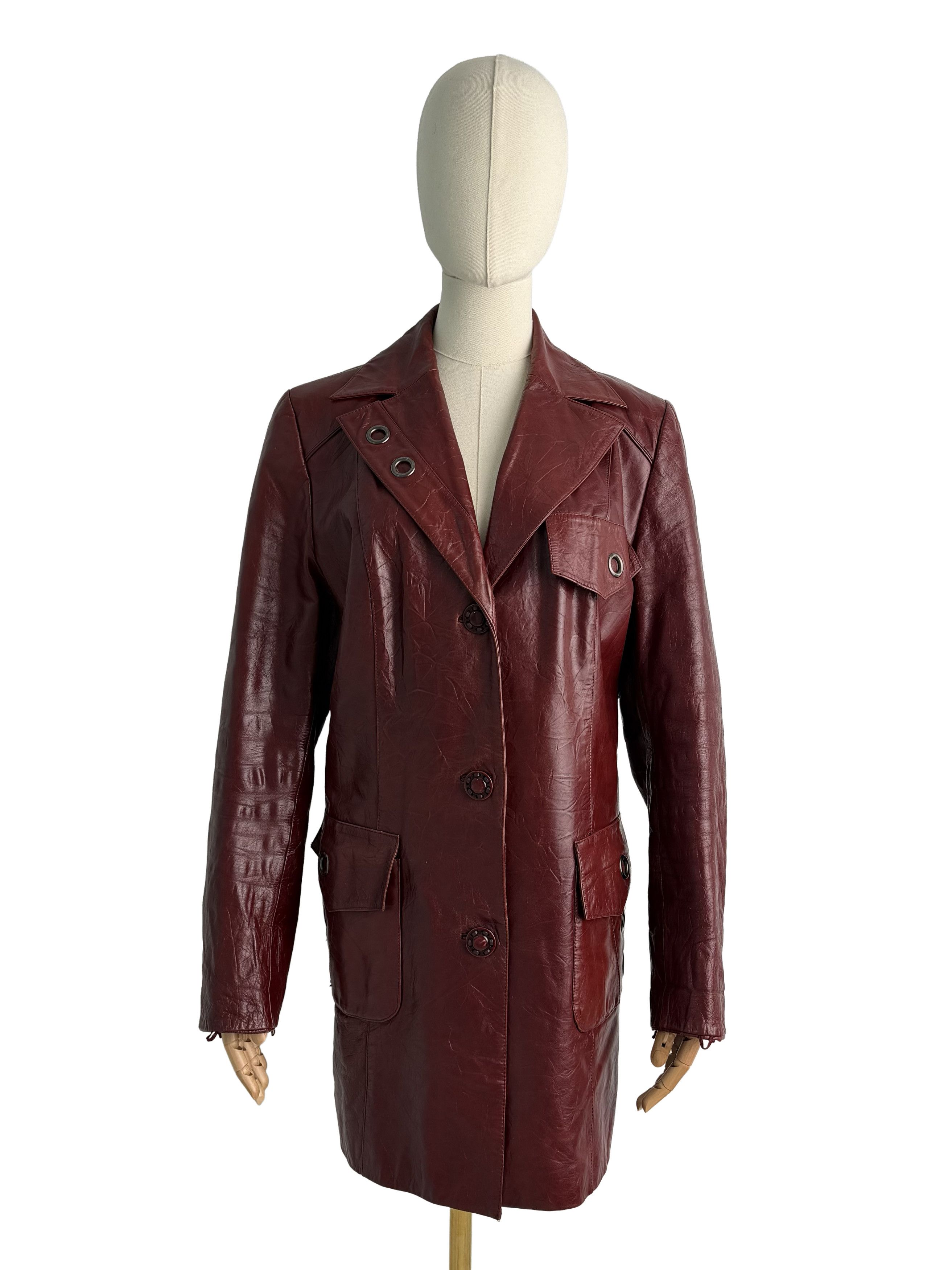 Vintage Vintage Burgundy Leather Coat Jacket Long Blazer Size M / US 6-8 / IT 42-44 - 2 Thumbnail