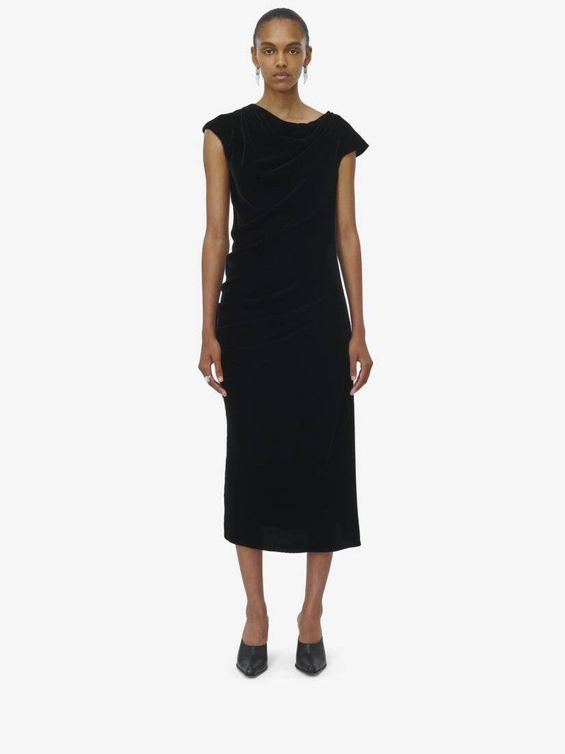 Alexander McQueen o1srvl11e0226 Asymmetric Draped Dress In Black Size M / US 6-8 / IT 42-44 - 2 Thumbnail