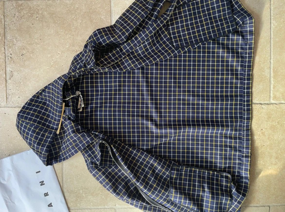 Marni Marni Wool Cotton Checked Navy Blue Hooded Zip Up Jacket Size US M / EU 48-50 / 2 - 6 Thumbnail