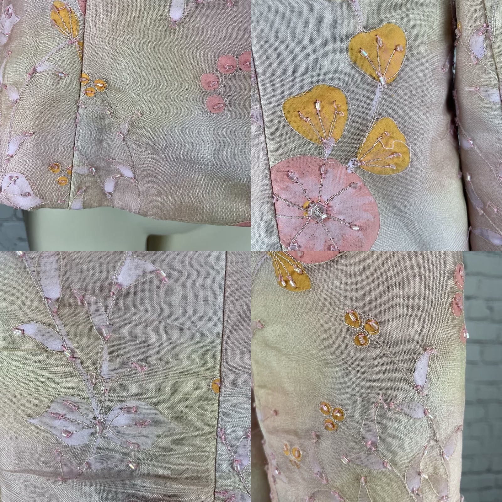 Vintage Shani Pink Floral Silk Chiffon Blazer Jacket Beaded Lined Button Blazer Women 6 Size M / US 6-8 / IT 42-44 - 8 Thumbnail