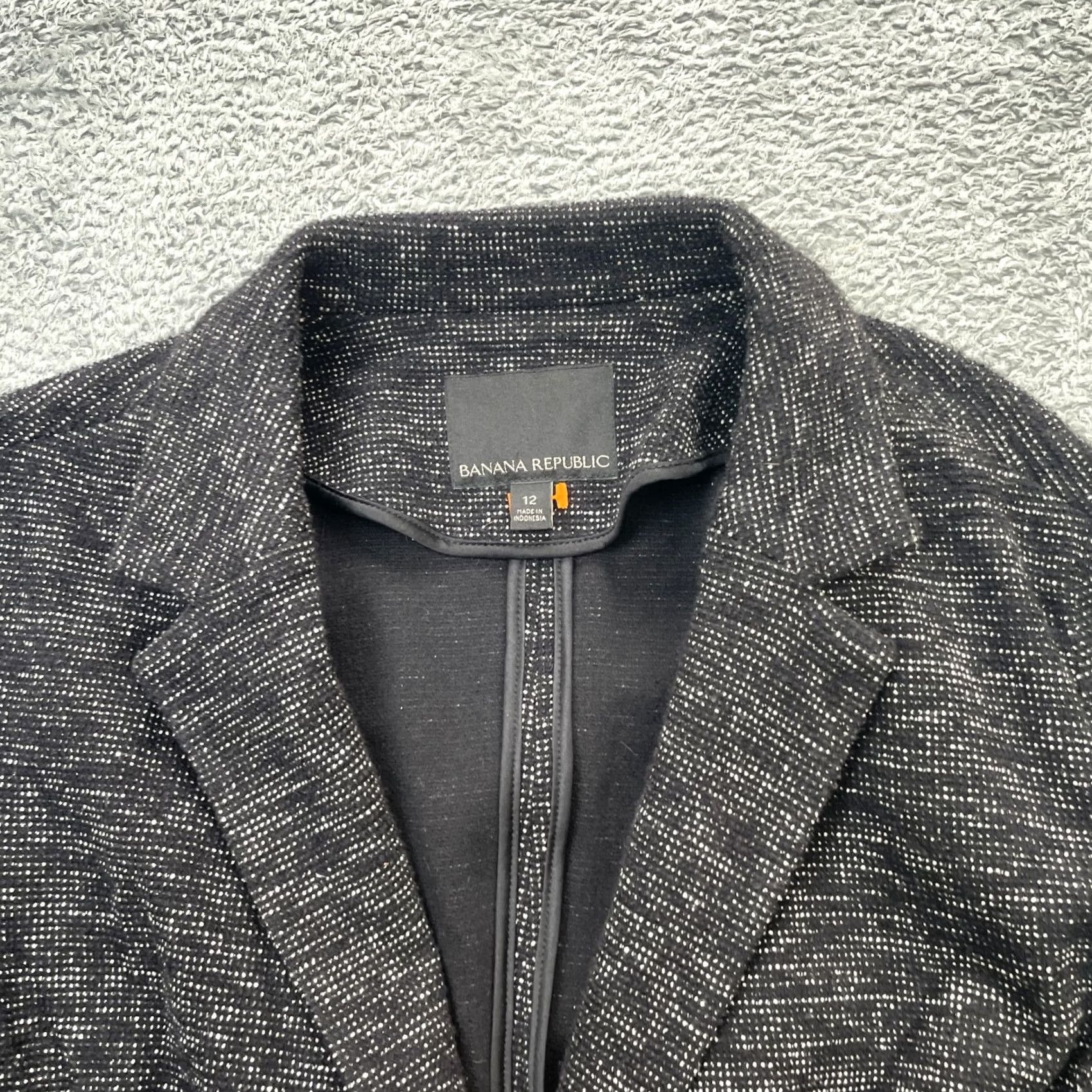 Banana Republic Banana Republic Womens 12 Black Tweed Blazer Coat Cotton Stretch Formal Jacket Size XL / US 12-14 / IT 48-50 - 5 Thumbnail